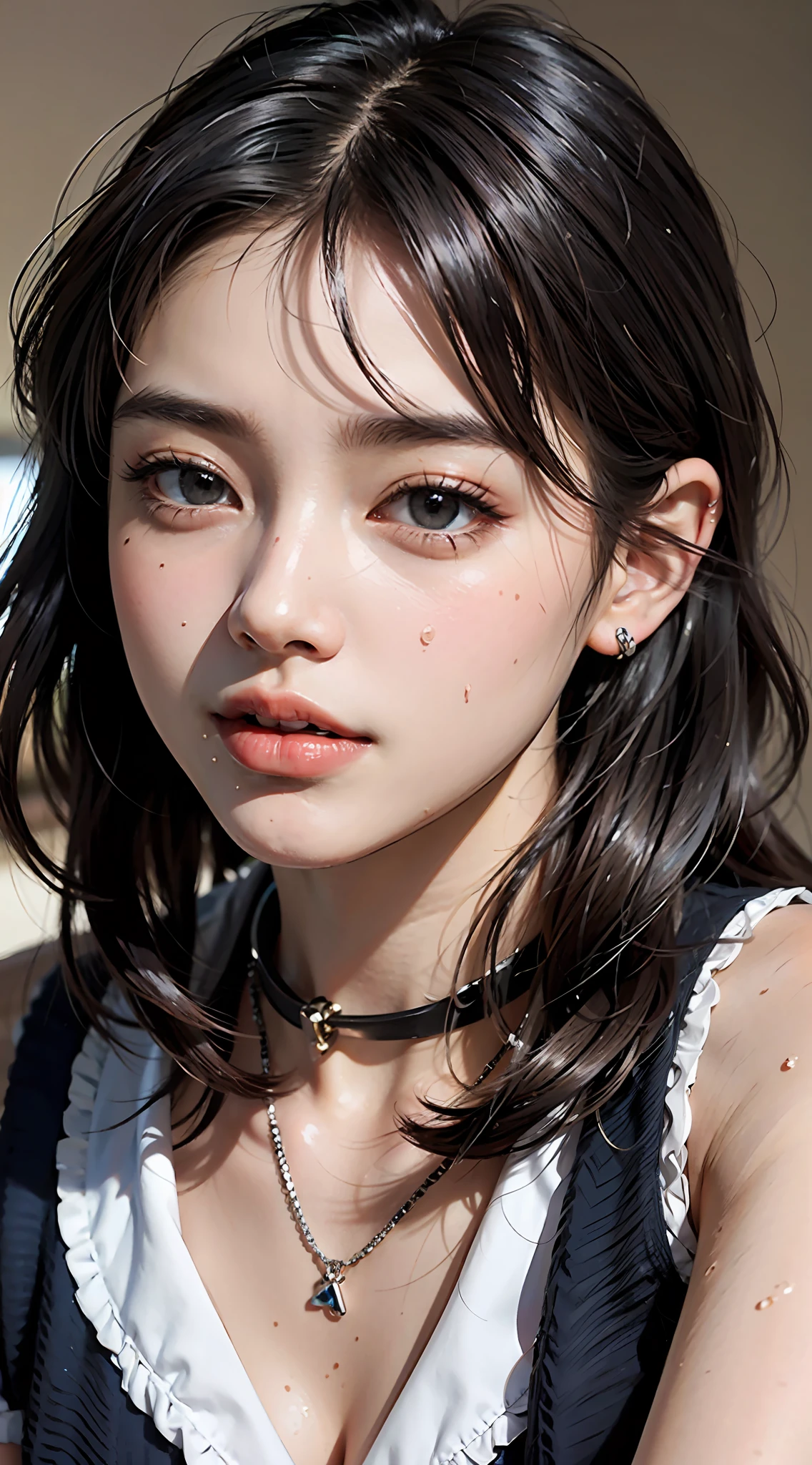 Dark-haired, (short hair), black eyes, (glowing eyes), (white thighs: 1.2), orgasmic face, seduction, eroticism, seductive look, charming, blush, shy, disgusted, disgusted, (oversized), played badly, , looking at someone, oh hey, comfortable, screaming, opening mouth, drooling, sexual convulsions, white skin red, rosy face, sweat, wet body, color, alone, crying on the ground in school uniform, duck sitting, lust dissatisfaction, loneliness, caress, sexual pleasure, unbearable pleasure, elk off, attractive facial expression, (crying on the ground with detailed depiction of school uniform), (ducksitter detail depiction front), detail depiction, bust (masterpiece), (close-up), (highest quality), very detailed, (close-up) exquisite, beautiful, ( Close-up), (Beautiful girl), (collar, collar), (detailed pink areola nail:, (delicate depiction of skin), (voluminous skin: 1.4), 8k wallpaper in first-class CG quality, realistic, master level, masterpiece, portrait, center, display lens, beautiful Chinese-Korean mixed race idol, (ultra-fine description of face and face details), lip biting makeup, sweet smile, (blush), Perfect facial features, red eyes, blind band + hair above one eye, (ruby nails). fat_ Mons, Cameltou,
