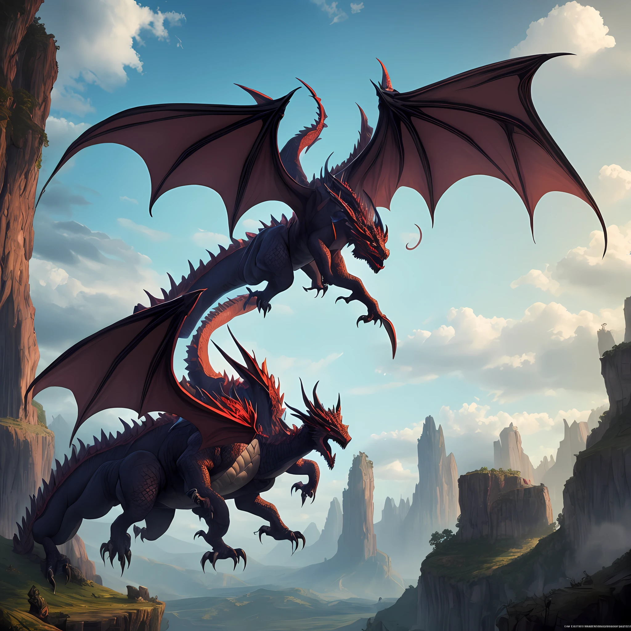 Giant dark dragon with four wings --auto