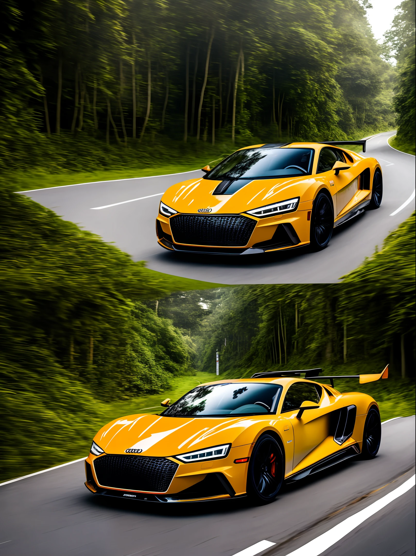 Audi super hyper car driving into jungle