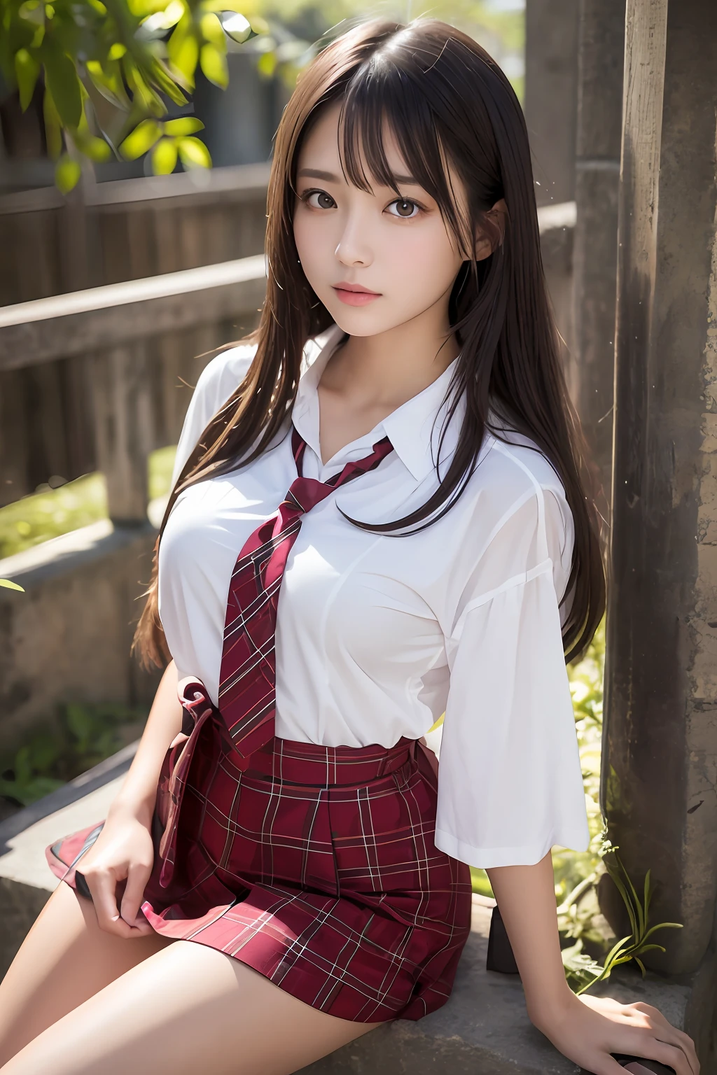 Masterpiece, (Most Realist: 1.5), Maximum Resolution, Maximum Face Resolution, Maximum Environmental Detail, Most Beautiful Woman, , Japan Woman, Japan, Teen Girl, Fair Skin, Big Eyes, Beautiful Eyes, Tie, Bright Face, Private School Thai Uniform, Most Beautiful Nose, Sitting Wonder, Big, Chest Assertive, Chest Stands Out