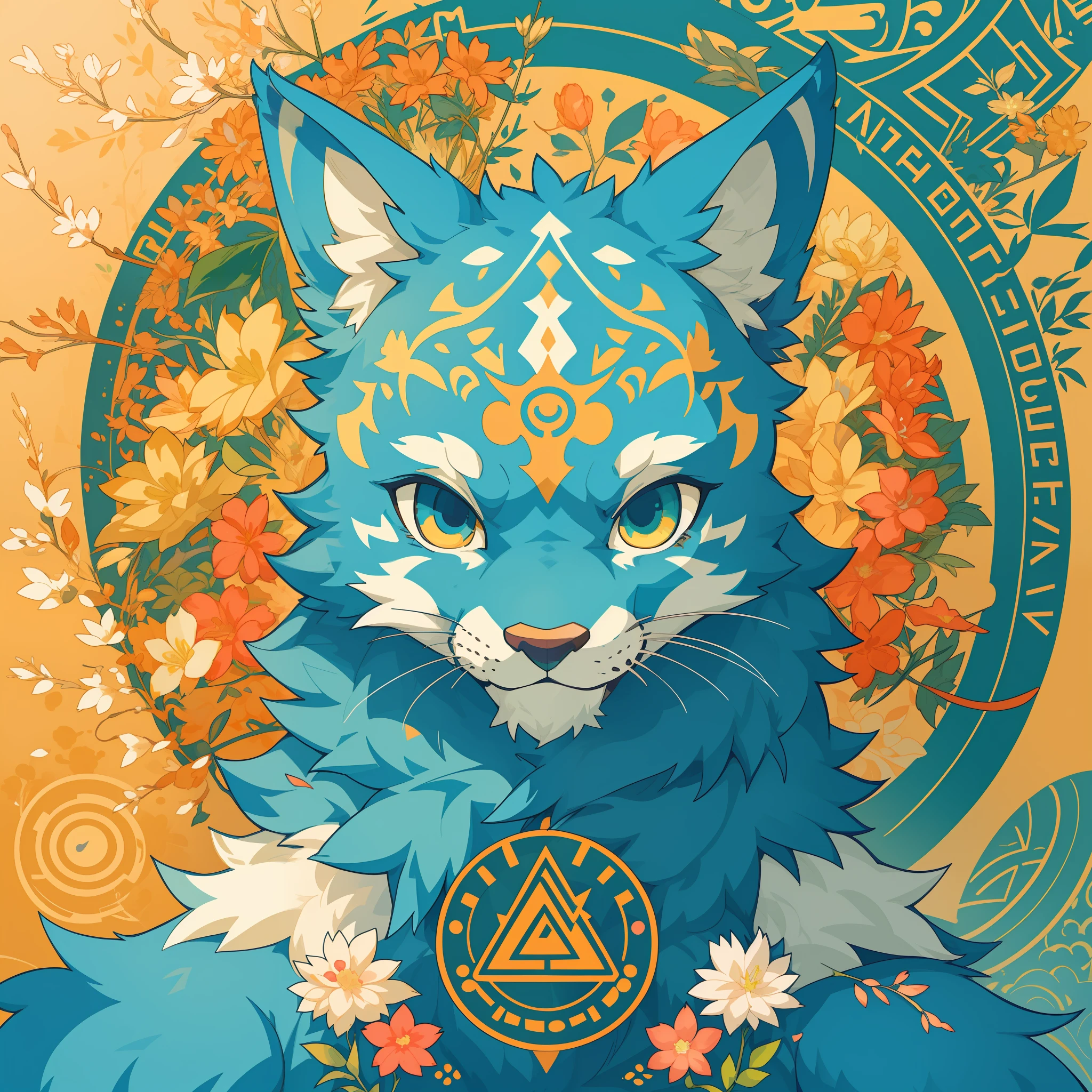 top quality, best quality, poster, rzminjourney, vector-art, High-quality illustrations by Victo Ngai, masterpiece(kemono, furry anthro)logo mark, triangle, colorful ink splash flower,