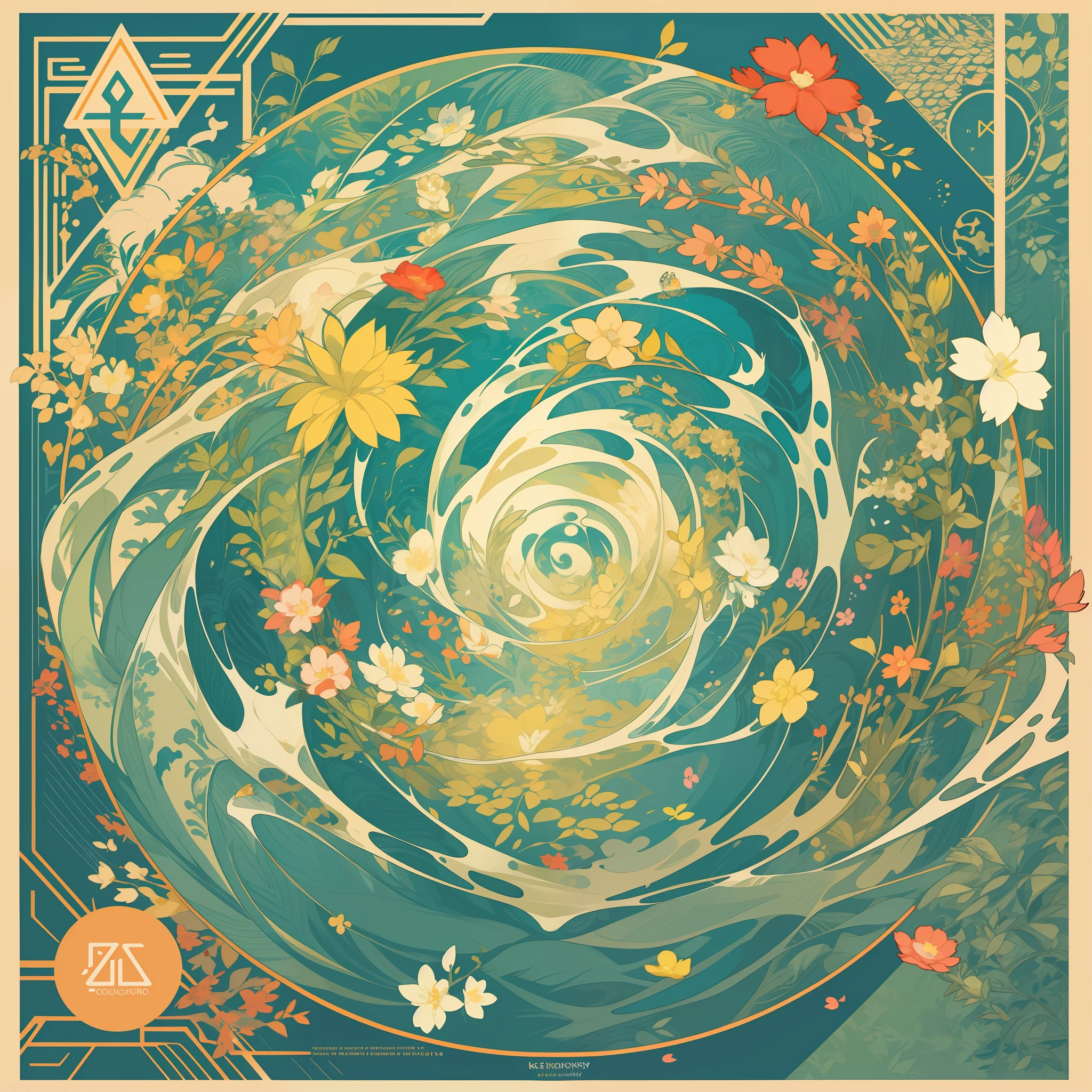 top quality, best quality, poster, rzminjourney, vector-art, High-quality illustrations by Victo Ngai, masterpiece(kemono, furry anthro)logo mark, triangle, colorful ink splash flower,