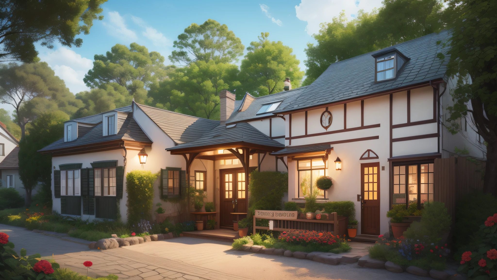 "A picturesque, charming cottage nestled at Level 4, adorned by a whimsical hibiscus fence."
