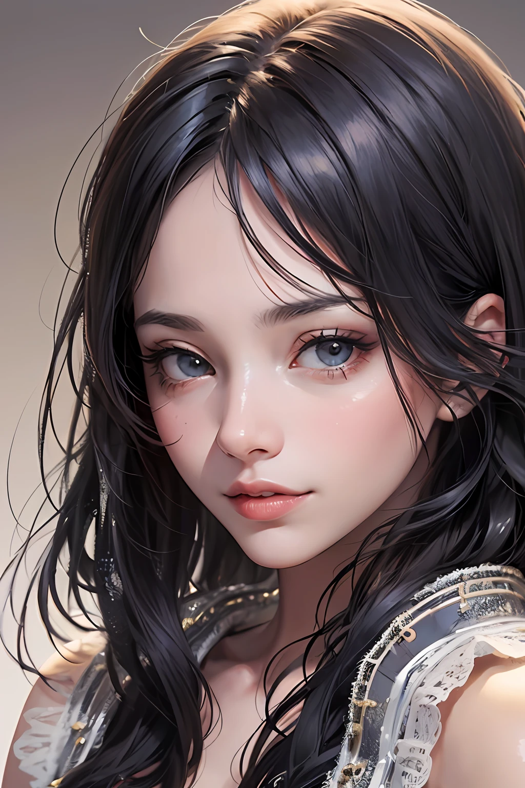 Focus on the person. We create and express the best shining composition of the person. ((Masterpiece)), (((highest quality)))), ((Ultra detail)), (Ultra realistic), (Highly detailed CG illustrations), (Very delicate and beautiful), Girls as masterpieces, highest quality, realistic skin, realistic fabrics, realist illustrations focusing on girls with realistic and ultra-detailed eyes in the center front. This is the absolute rule, and the following sentence expresses the image quality. It is the greatest masterpiece in the history of the class of Inuitsuki Ichigo, in which the owner of the greatest painting talent in human history met an unparalleled beauty and risked his life to depict the most beautiful figure. Create stunning anime artwork that is currently trending on seaStation, showcasing exquisite beauty and captivating aesthetics. 
[AI Artist] Portrait of a Woman

Description:
Draw a portrait of a graceful and attractive woman. Create pieces that highlight her beauty and personality.

Element:
- Female facial features: eyes, hair, skin color, lips, etc.
- Facial expressions and emotions: happiness, calm, confidence, etc.
- Atmosphere: elegant, free, charming, etc.
- Background: Add a suitable background to complement your portrait of a woman.

[Instructions]:
1. Delicately depict a woman's facial features down to the smallest detail. Pay attention to the texture of her eyes, hair, and the transparency of her skin.
2. Capture her facial expressions and emotions. Express her smile and natural expression in a way that resonates with the observer.
3. Use the right lights and shadows to express her atmosphere. Try to make the soft light complement her beauty.
4. Choose an appropriate background. Consider the colors and elements of the background to make her portrait more attractive.

Note:
- Aim for high-quality illustrations.
- Create pieces that will highlight her beauty and charm.
- If necessary, make multiple trials to generate the best work.