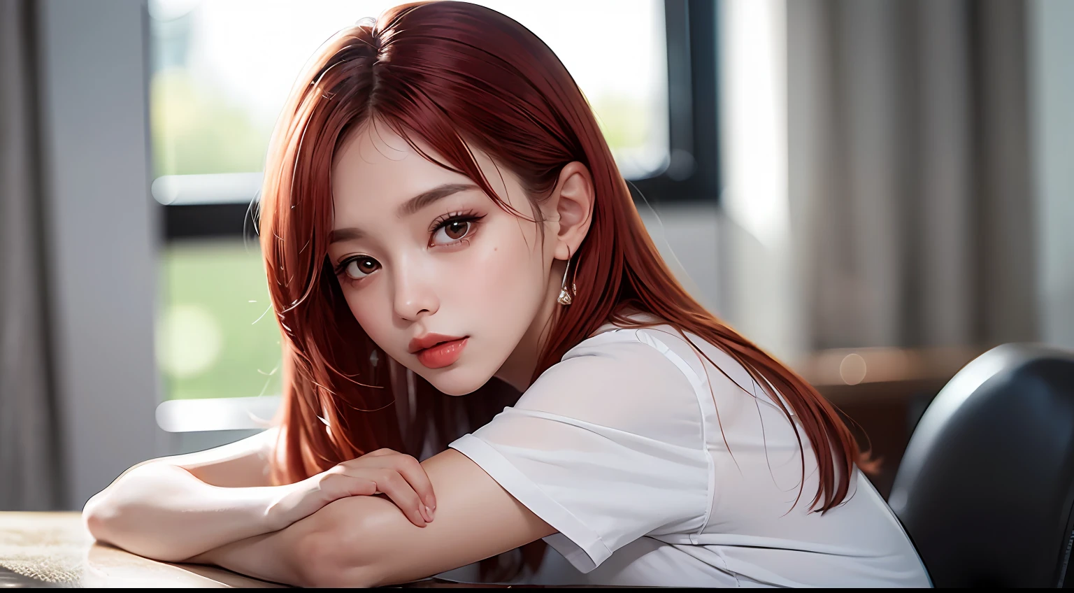 (8k, RAW photo, photorealistic: 1.25), full body, (lip gloss, eyelashes, shiny face, glowing skin, dominated in bathtub full of water, lots of heat, lots of people, steam everywhere, several students in the red hair room, best quality, Ultra high resolution, long red skirt, white shoe, depth of field, Chromatic aberration, caustic, broadlighting, natural shading, Kpop idol) looking at the viewer with a serene and divine happiness,  College Room, Korean school uniform, miniskirt