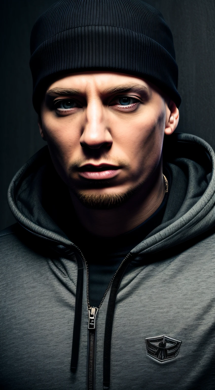 1man, very Eminem, blonde hair, confident, passion, portrait, front look, 4k, high-res, best quality, illustration