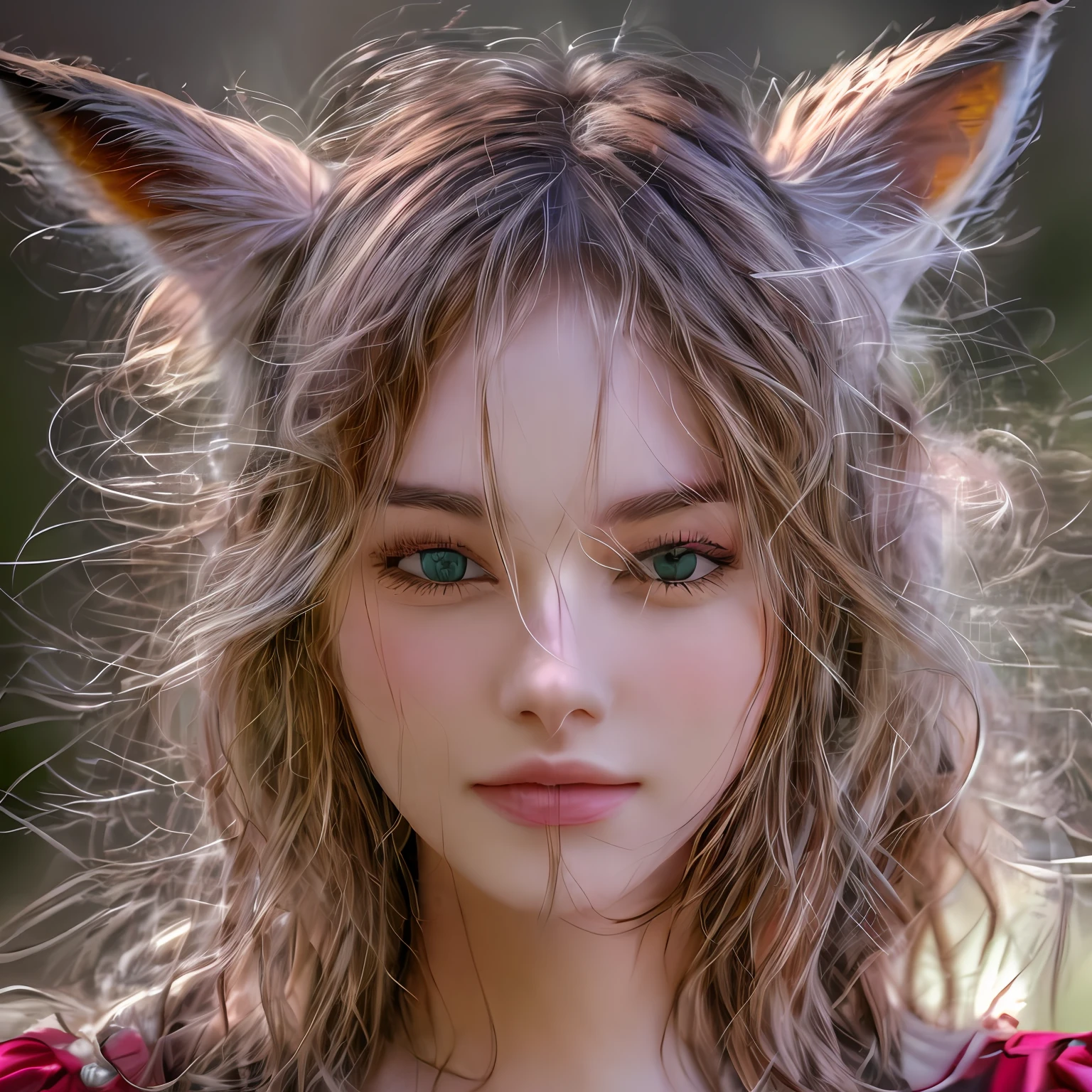 streaked hair, bangs, long hair, messy hair, crazy eyes, fox ears, smile, cinematic lighting, god rays, move chart, first-person view, bokeh, UHD, masterpiece, anatomically correct, super detail --auto