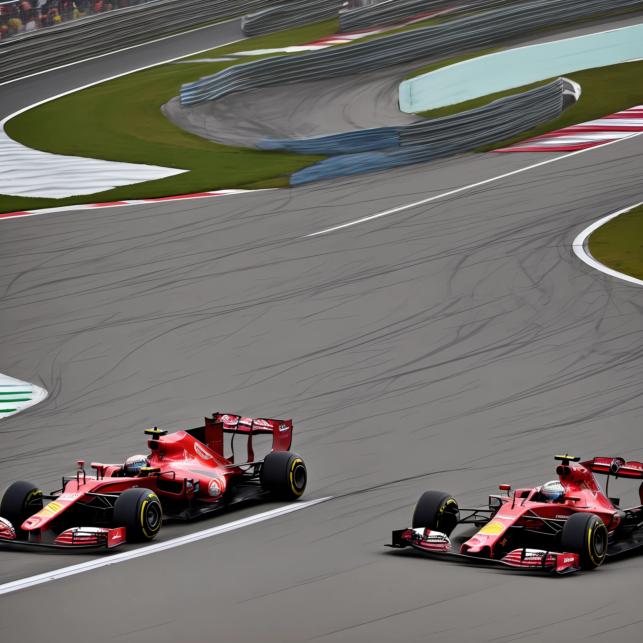 A formula one car making a corner at high speed at the Interlagos São Paulo race track, an image from inside the car, showing the public --auto