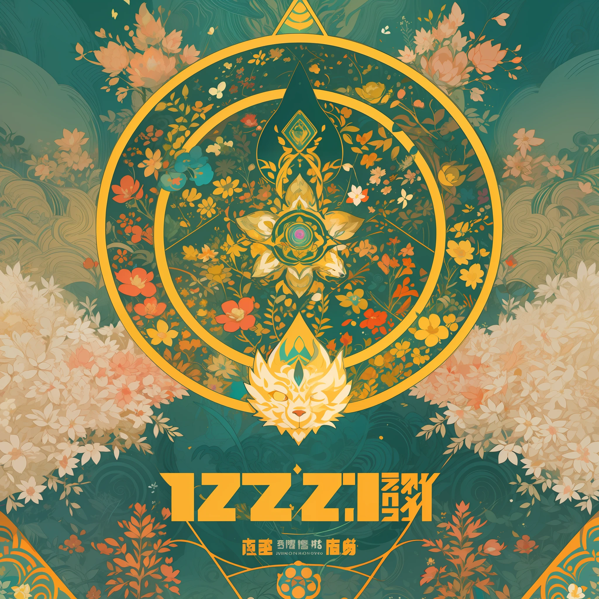 top quality, kaleidoscope, colorful ink splash flower, best quality, poster, rzminjourney, vector-art, High-quality illustrations by Victo Ngai, masterpiece(kemono, furry anthro)logo mark, triangle,