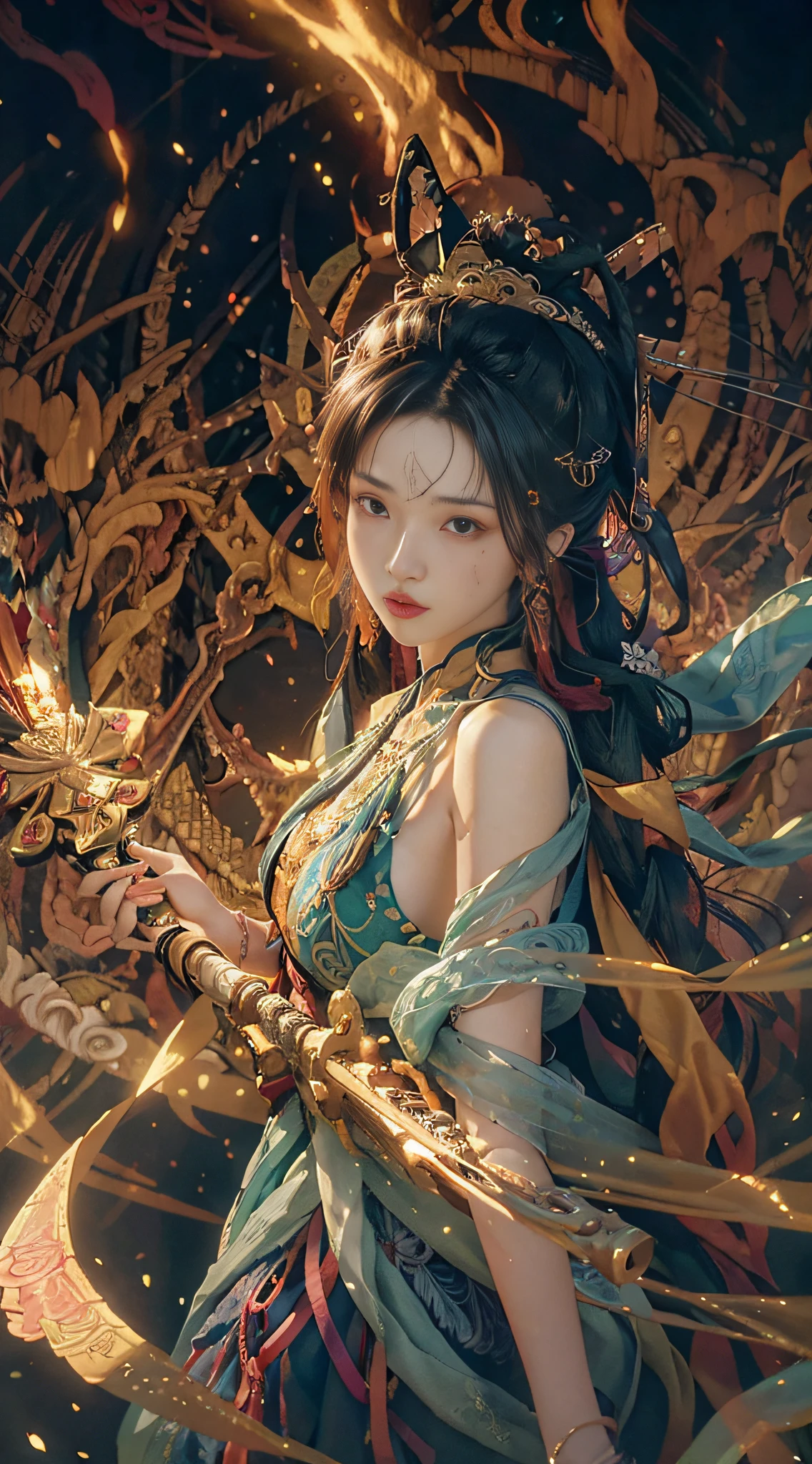 wanjian, multiple weapon (glowing weapon)
official art, unity 8k wallpaper, ultra detailed, beautiful and aesthetic, masterpiece, best quality, photorealistic, (zentangle, mandala, tangle, entangle), extreme detailed, dynamic angle, the most beautiful form of chaos, elegant, a brutalist designed, vivid colours, romanticism
zhongfenghua