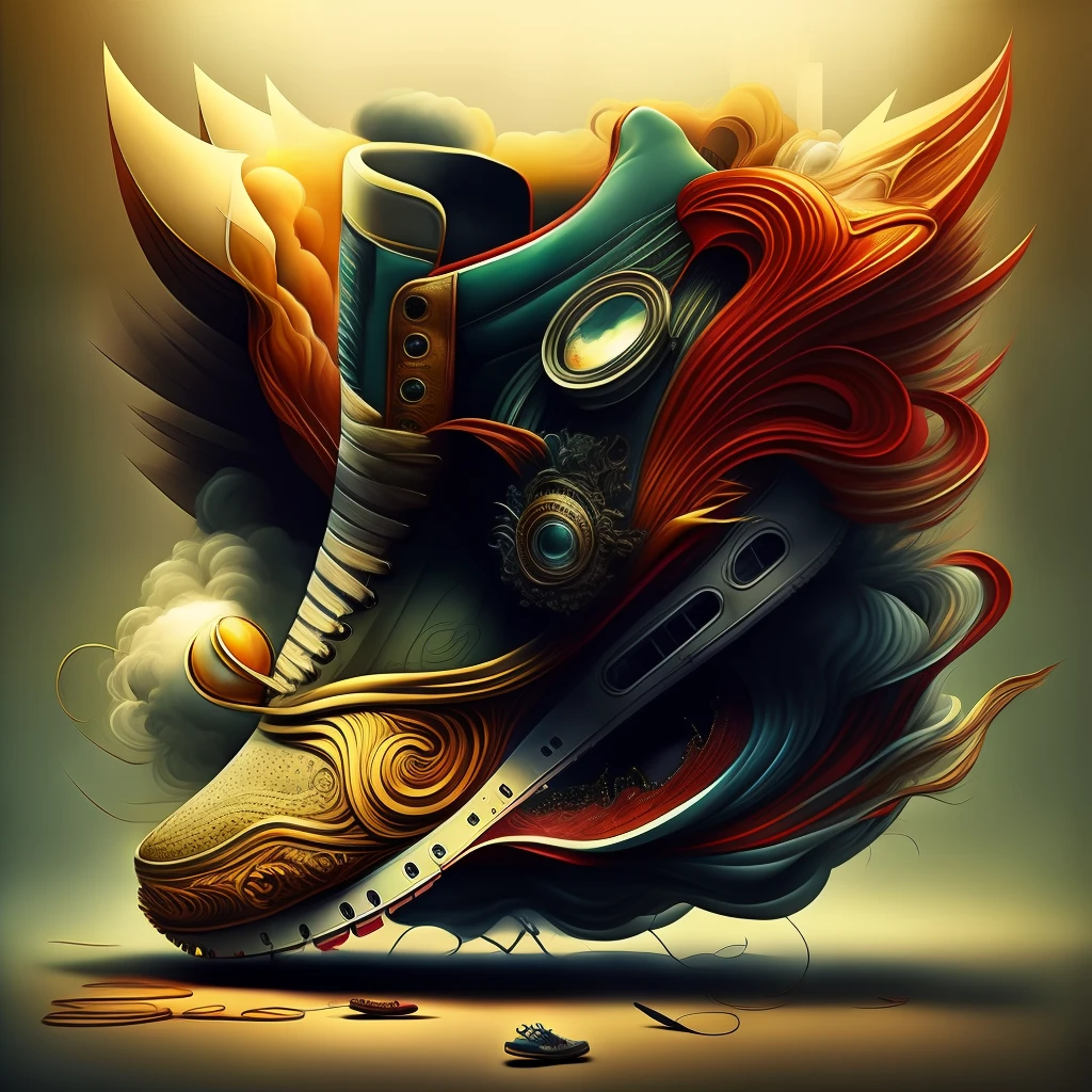 (surrealsteampunkai:0.5),  (shoeai), a sneaker baroque style, powerful explosion