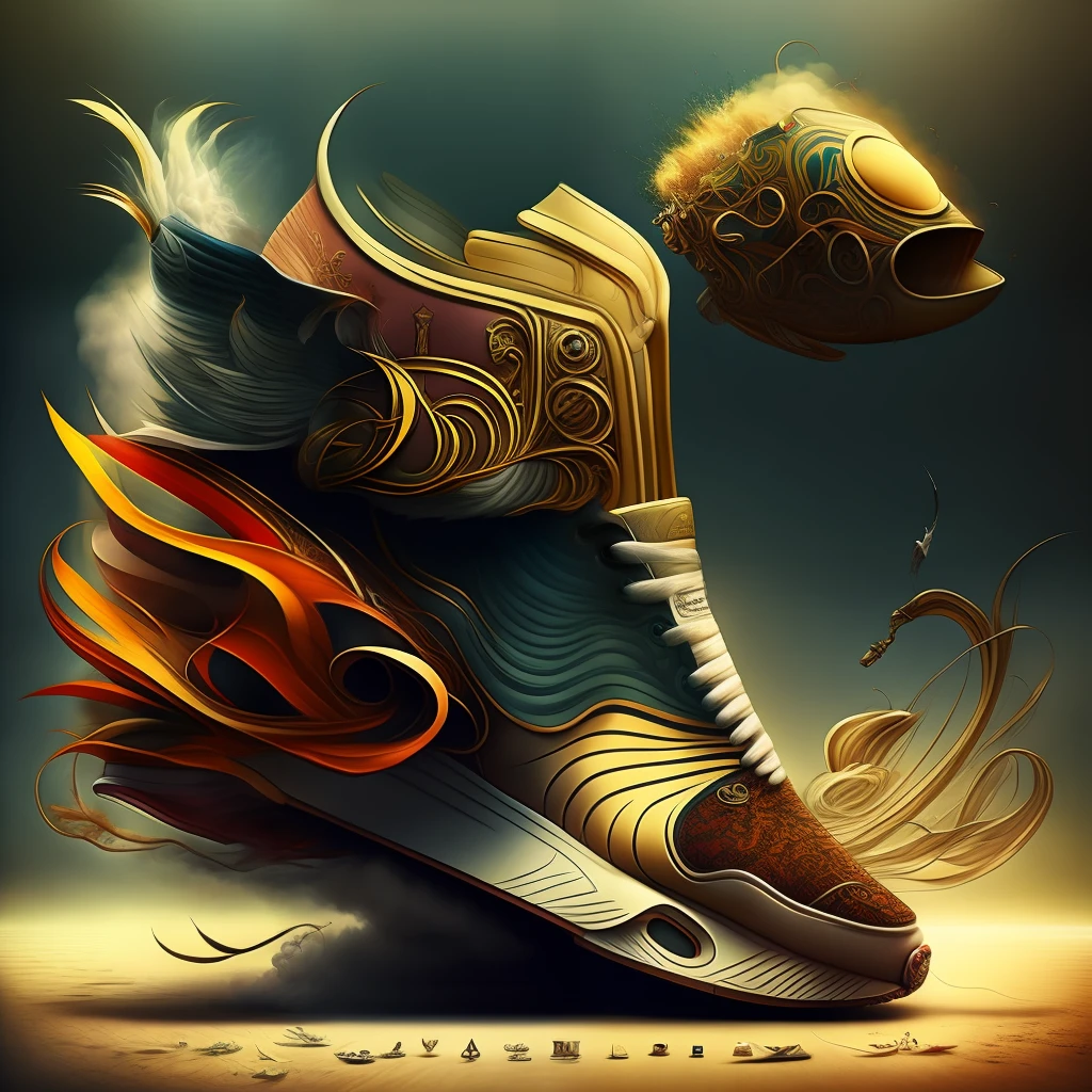 (surrealsteampunkai:0.5),  (shoeai), a sneaker baroque style, powerful explosion