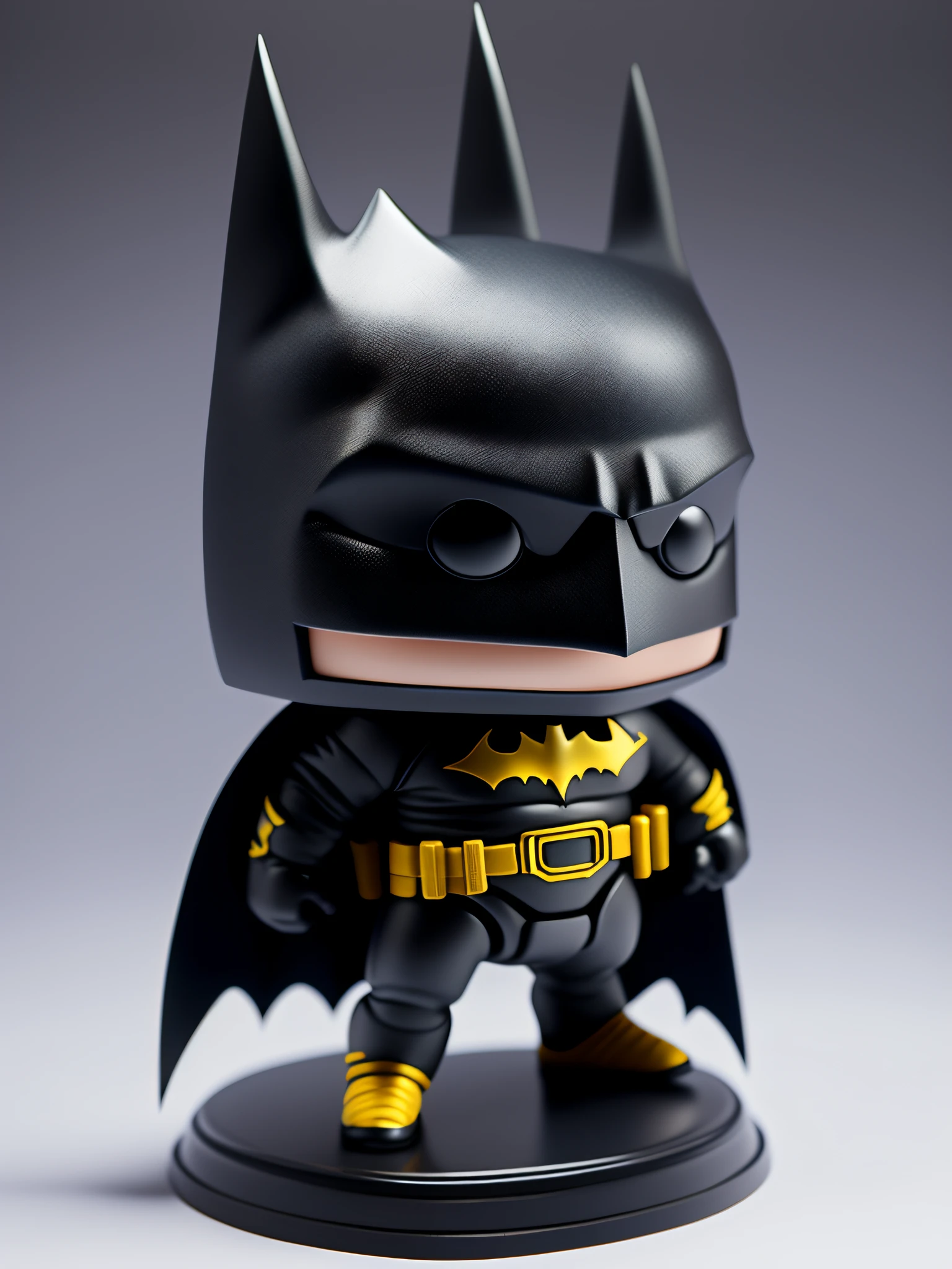 Funko pop Batman figurine, made of plastic, product studio shot, on a white background, diffused lighting, centered