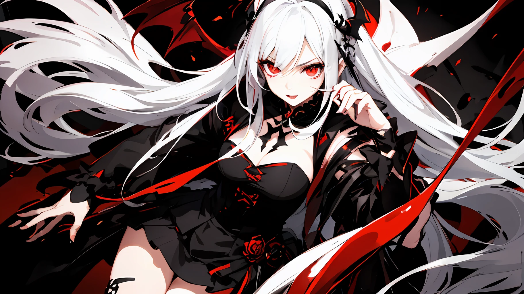 anime girl with white hair and black dress with red and white hair, gothic maiden anime girl, demon anime girl, zerochan art, l vampire, vampire girl, badass anime 8 k, anime style 4 k, trending on artstation pixiv, from girls frontline, guweiz on pixiv artstation, guweiz on artstation pixiv, onmyoji