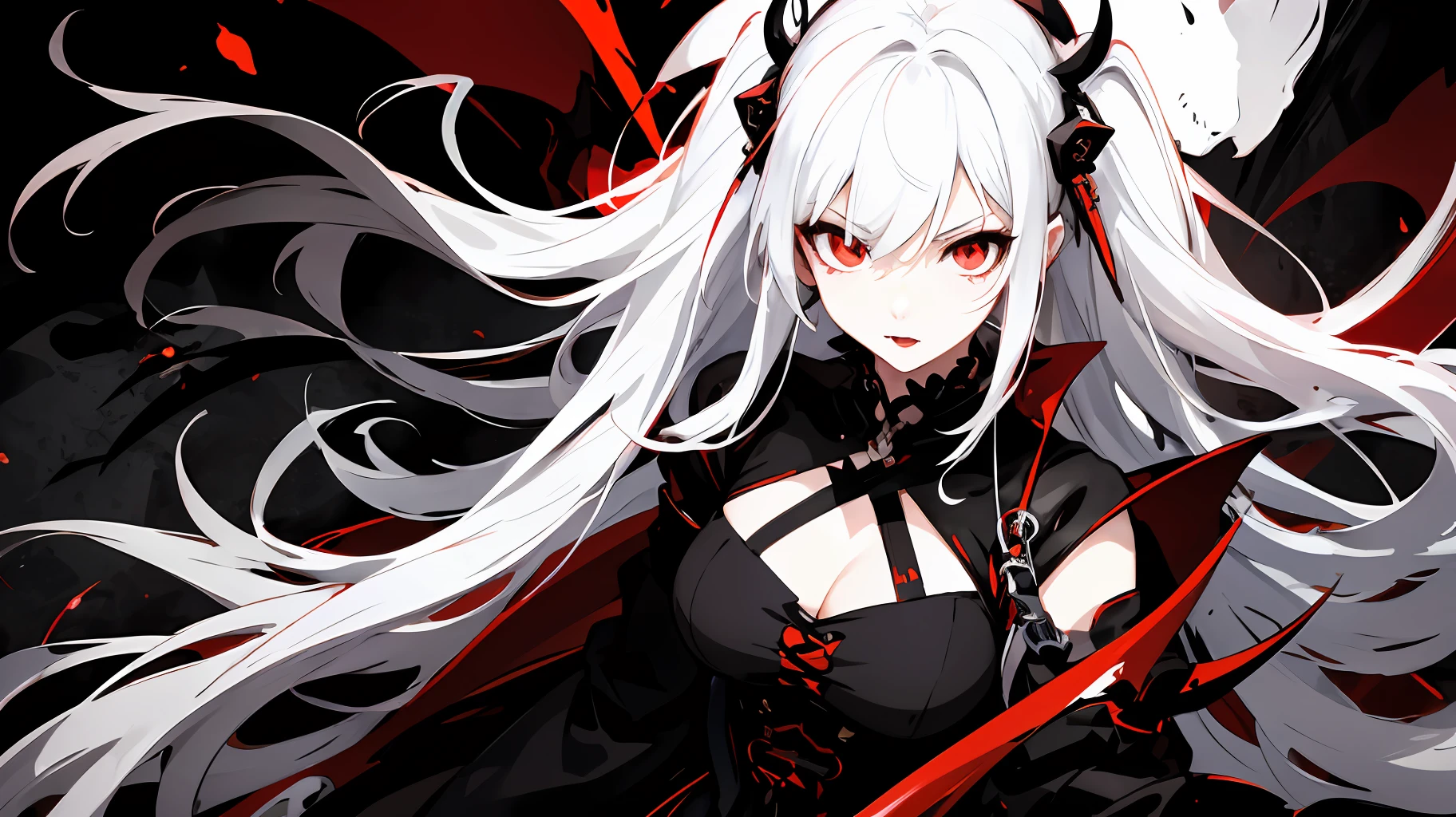 anime girl with white hair and black dress with red and white hair, gothic maiden anime girl, demon anime girl, zerochan art, l vampire, vampire girl, badass anime 8 k, anime style 4 k, trending on artstation pixiv, from girls frontline, guweiz on pixiv artstation, guweiz on artstation pixiv, onmyoji