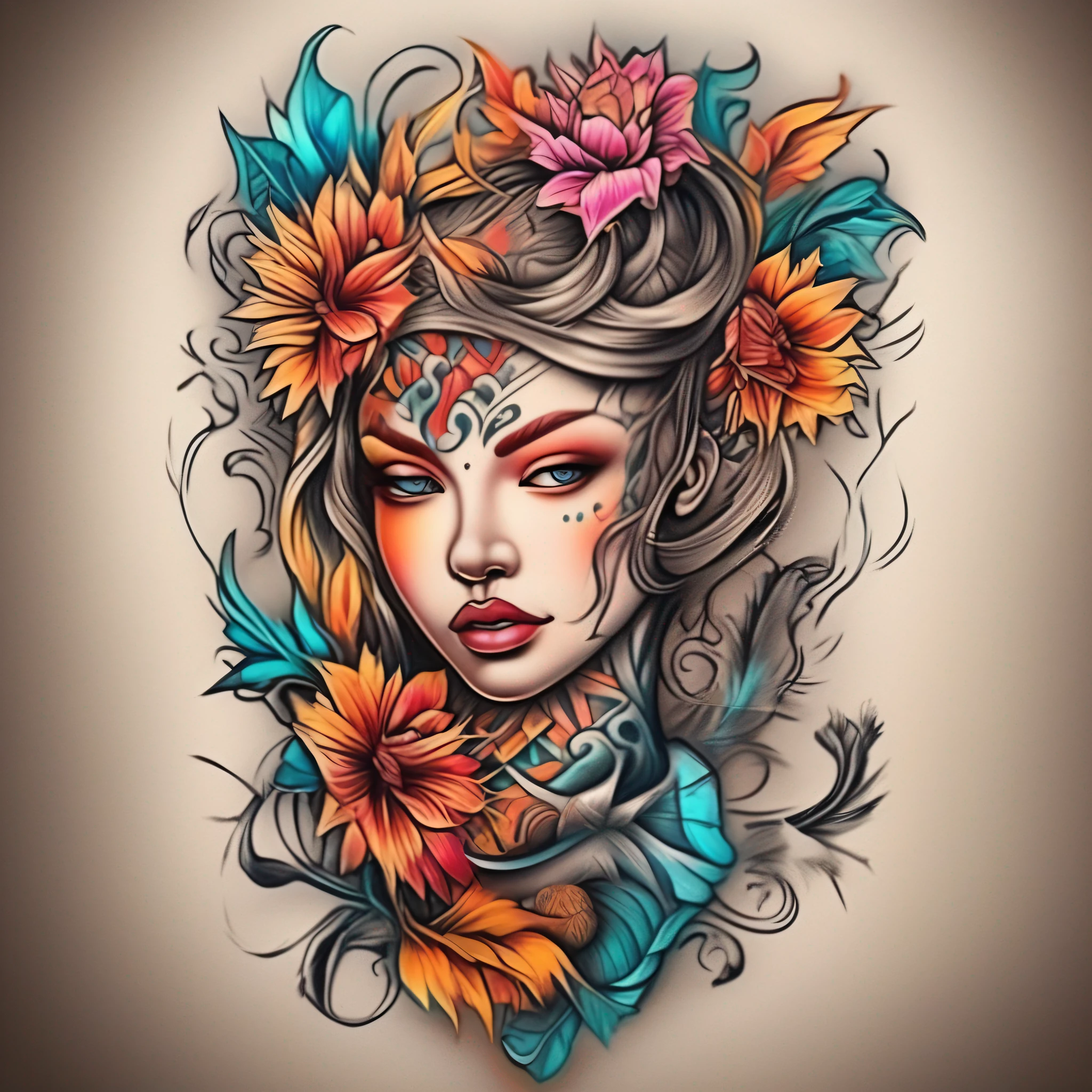 a unique tattoo design,realistic,in vivid colors,8k,unreal,ultra high resolution,sharp features,masterpiece,pencil line style