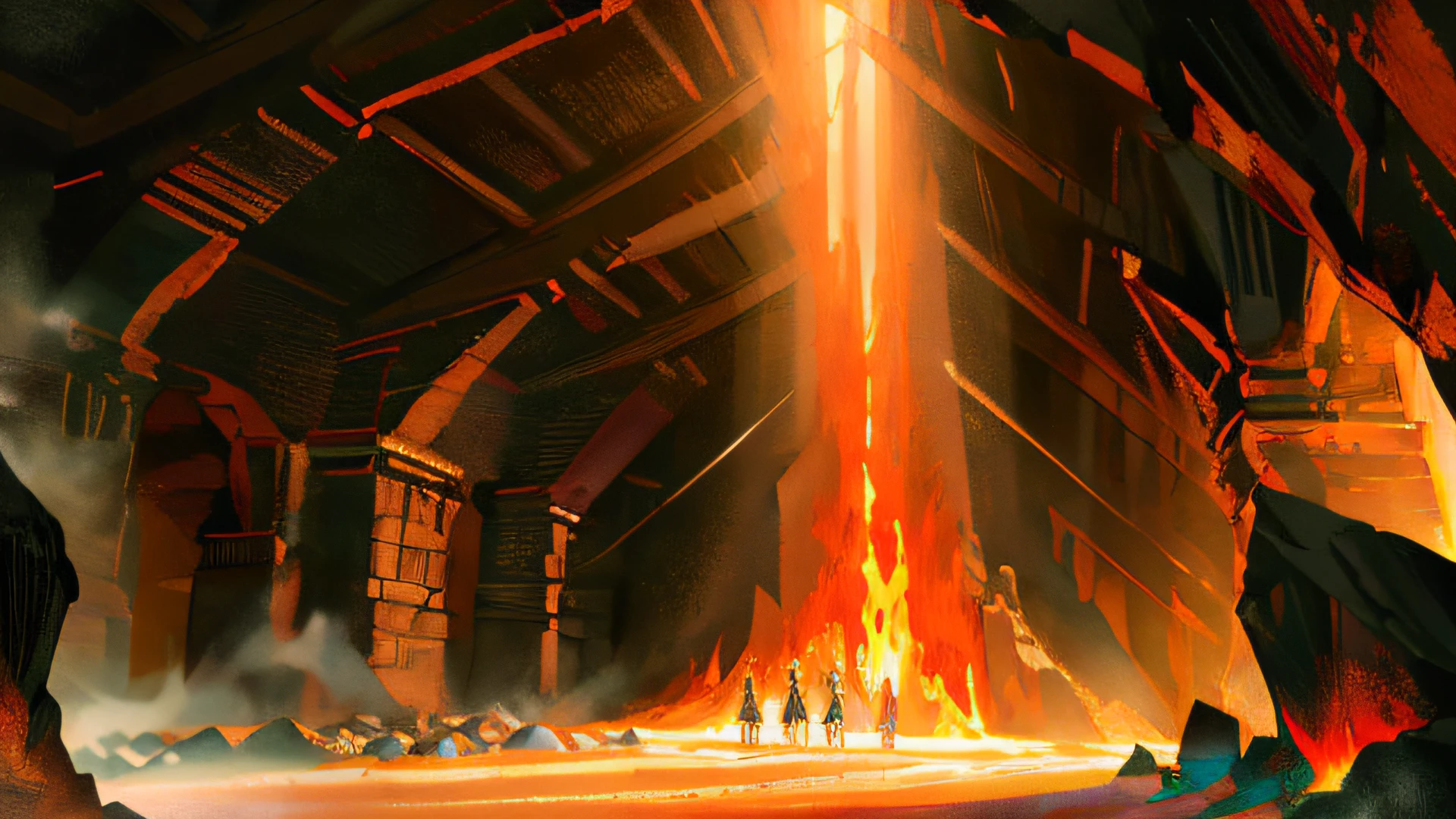 Interior of a cave of rocks and lava, intricate, masterpiece, expert, kirigami, insanely detailed, 4k, composition, dramatic lighting, framing, centered, symmetry, painted, intricate, volumetric lighting, beautiful, rich masterpiece of deep colors, sharp focus, ultra detailed, in the style of dan mumford and marc simonetti, astrophotography