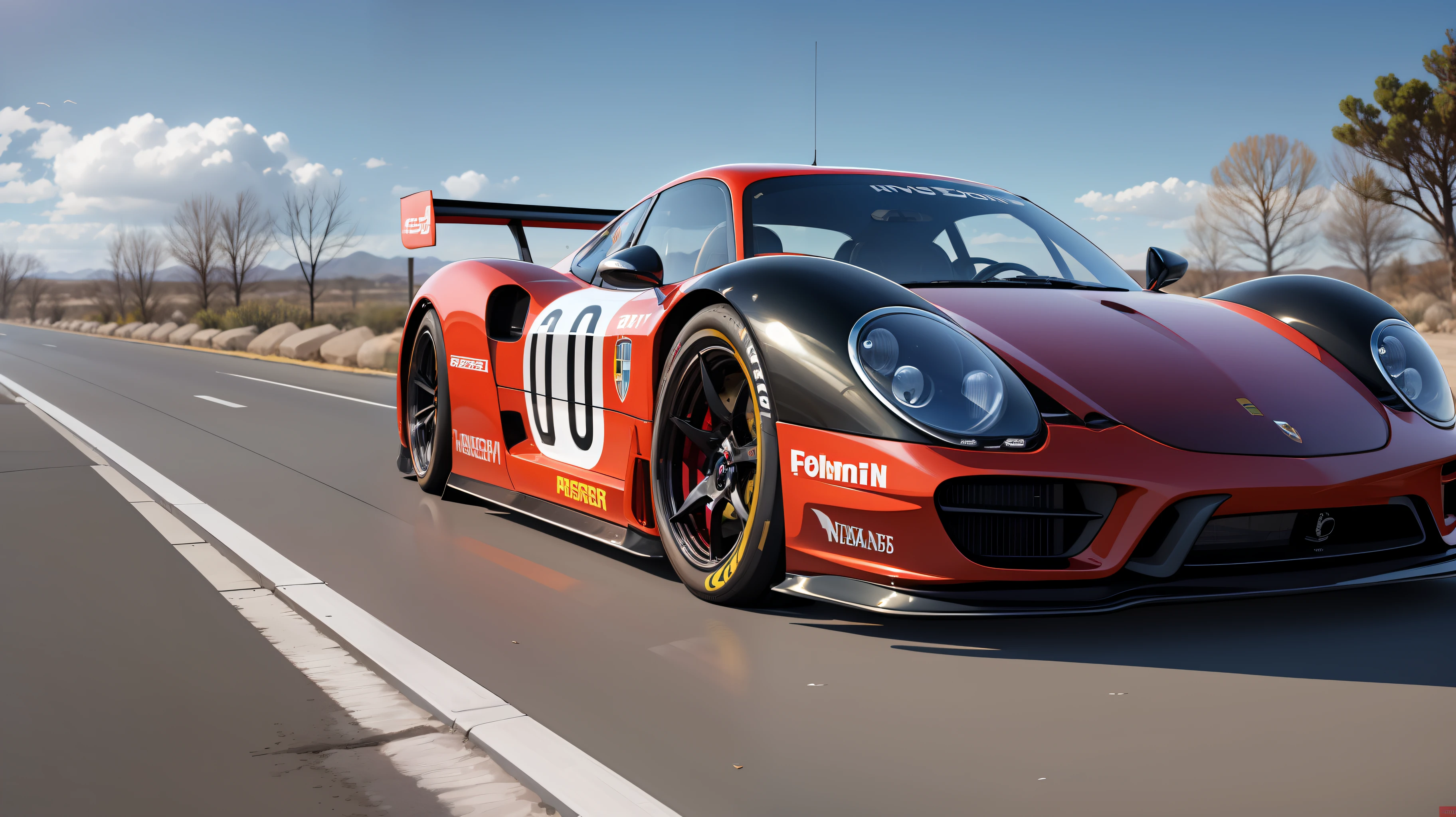 Porsche 917 with the new high-performance N concepts RM15 and N 2025 Vision Gran Turismo, as well as N Bobsleigh,photorealistic, ultra HD,desert scenery,apocalyptic