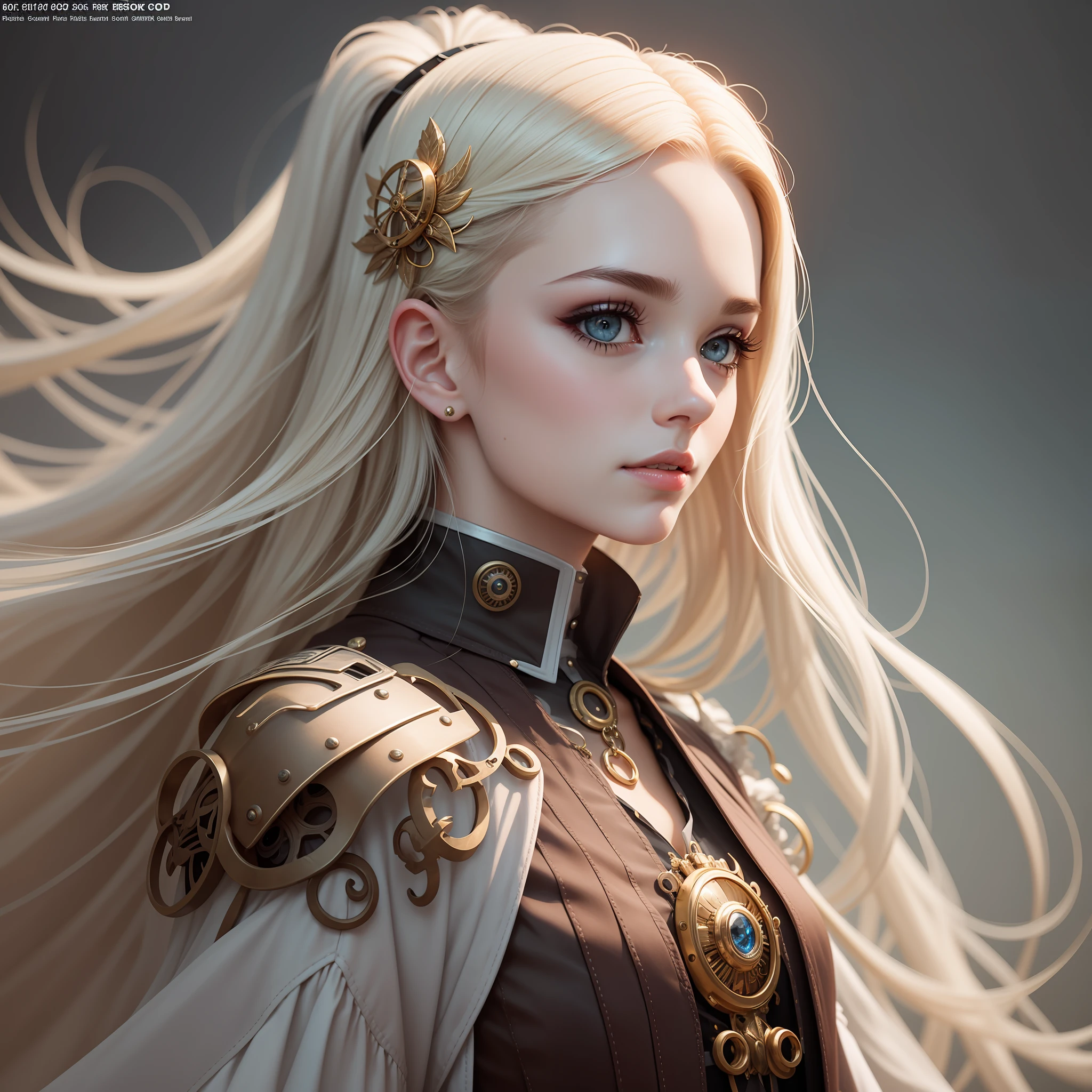 Full Body,Full Body Shot,(Complex Details), 19 years old, Mysterious Beautiful Girl,Perfect Face, Makeup:1.5, Bright On Face, Facial Detail, Long Hair,Platinum Blonde Hair,Straight Hair,Steampunk,White Princess Dress,um Home Defense, Conceptual Art, Realism, Godley, Movie Lighting, Multiview, Canon, High Detail, high-quality, HD, 16k