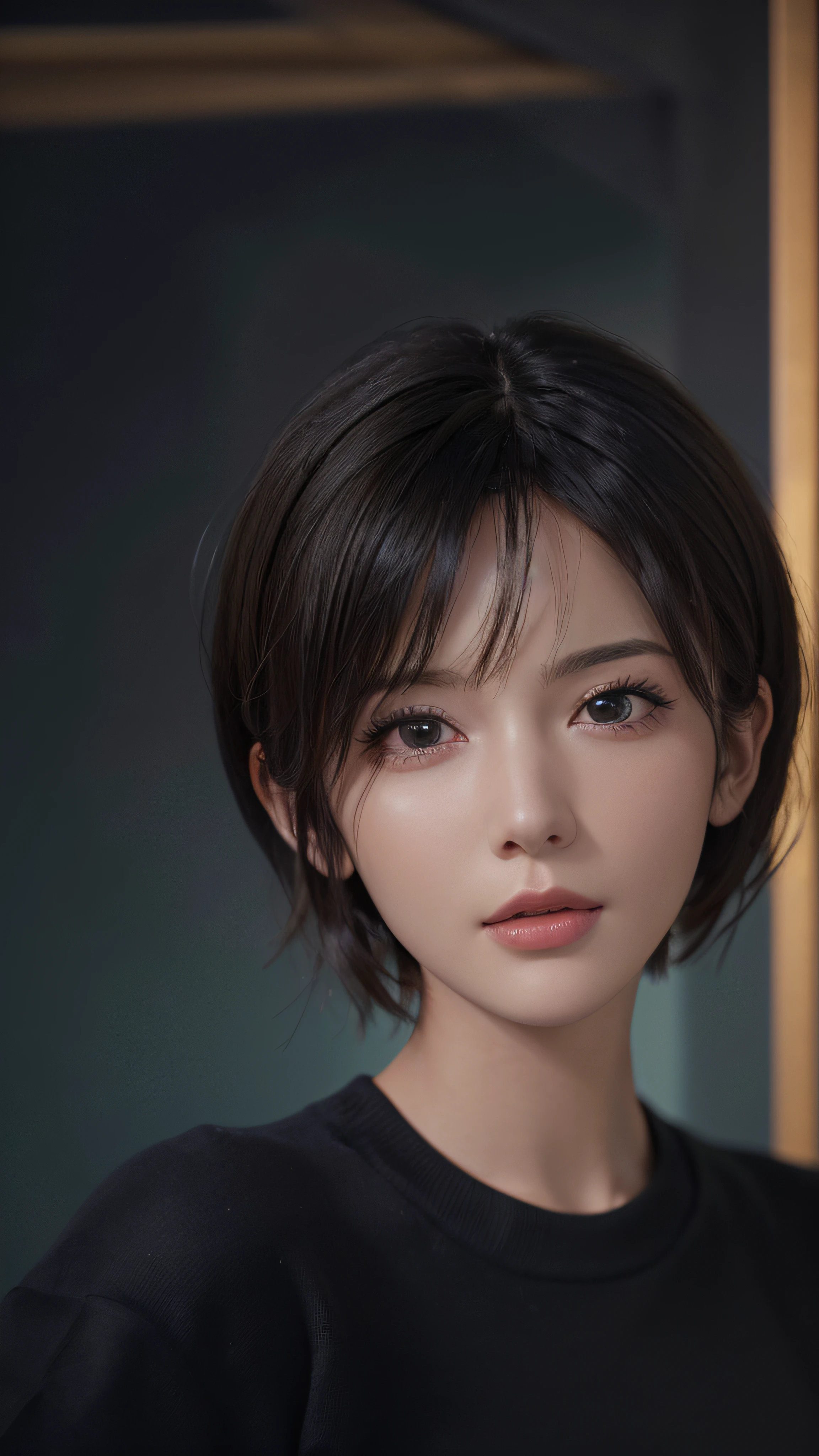 A woman with a black shirt and a black top posing for a picture - SeaArt AI