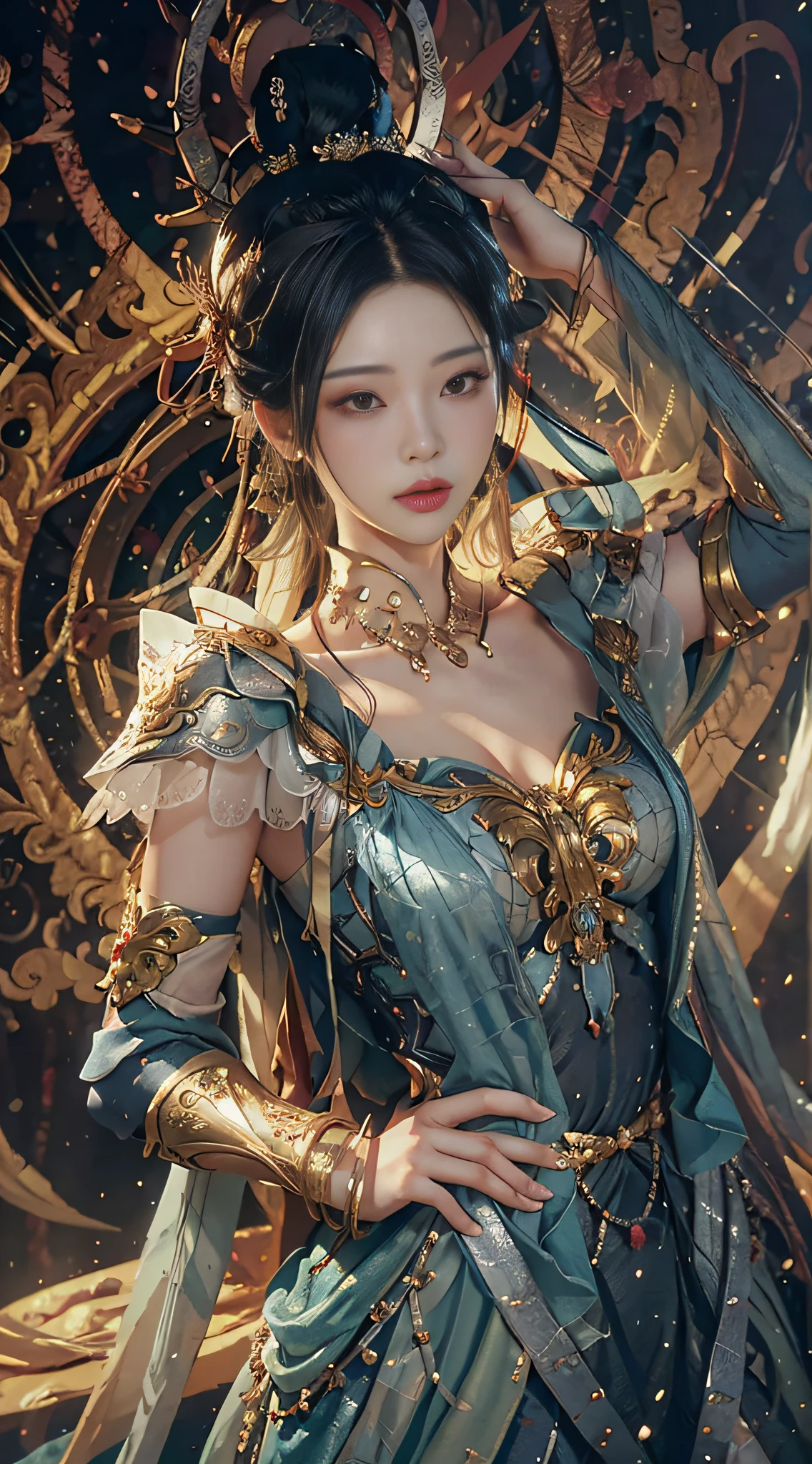a close up of a woman in a silver and blue dress, chengwei pan on artstation, by Yang J, detailed fantasy art, stunning character art, fanart best artstation, epic exquisite character art, beautiful armor, extremely detailed artgerm, detailed digital anime art, artgerm on artstation pixiv, armor girl
