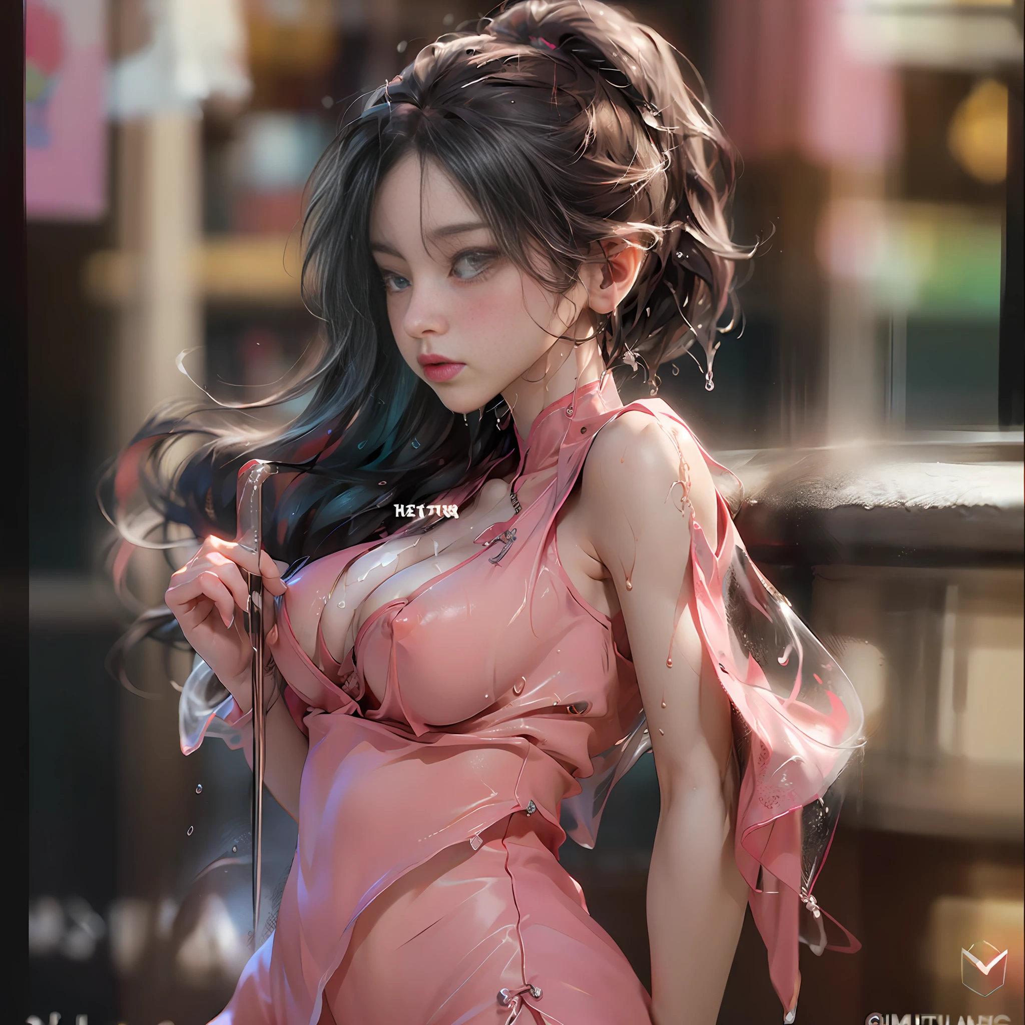 (Best Quality), ((Masterpiece), (Details: 1.4), 3D, HDR (High Dynamic Range), Ray Tracing, NVIDIA RTX, Super Resolution, Unreal 5, Subsurface Scattering, PBR Textures, Post Processing, Anisotropic Filtering, Depth of Field, Maximum Acutance and Acutance, Multilayer Textures, Albedo and Highlight Maps, Surface Shading, Accurate Simulation of Light-Material Interactions, Perfect Proportions, Octane Rendering, Bicolor Light, Large Aperture, Low ISO, White Balance, Rule of Thirds, 8K RAW, Pink puffiness, NSFW, ((five girls licking each other's breasts)), (crowd watching), hands touching breasts, kneeling, posture, exposed, seductive, sexy, poor, , movie, tears, teardrops, (torn clothes: 1.9), (transparent wet clothes: 1.8), (see-through parts: 1.8), charming leg temptation, bare shoulders, real rain, wet hair,.. Wet transparent pajamas, wet torn panties, breasts coming out, sweaty skin, blushing, (cum in face:1.4), (cum in tits:1.8), (at the night market), (he's wet)
