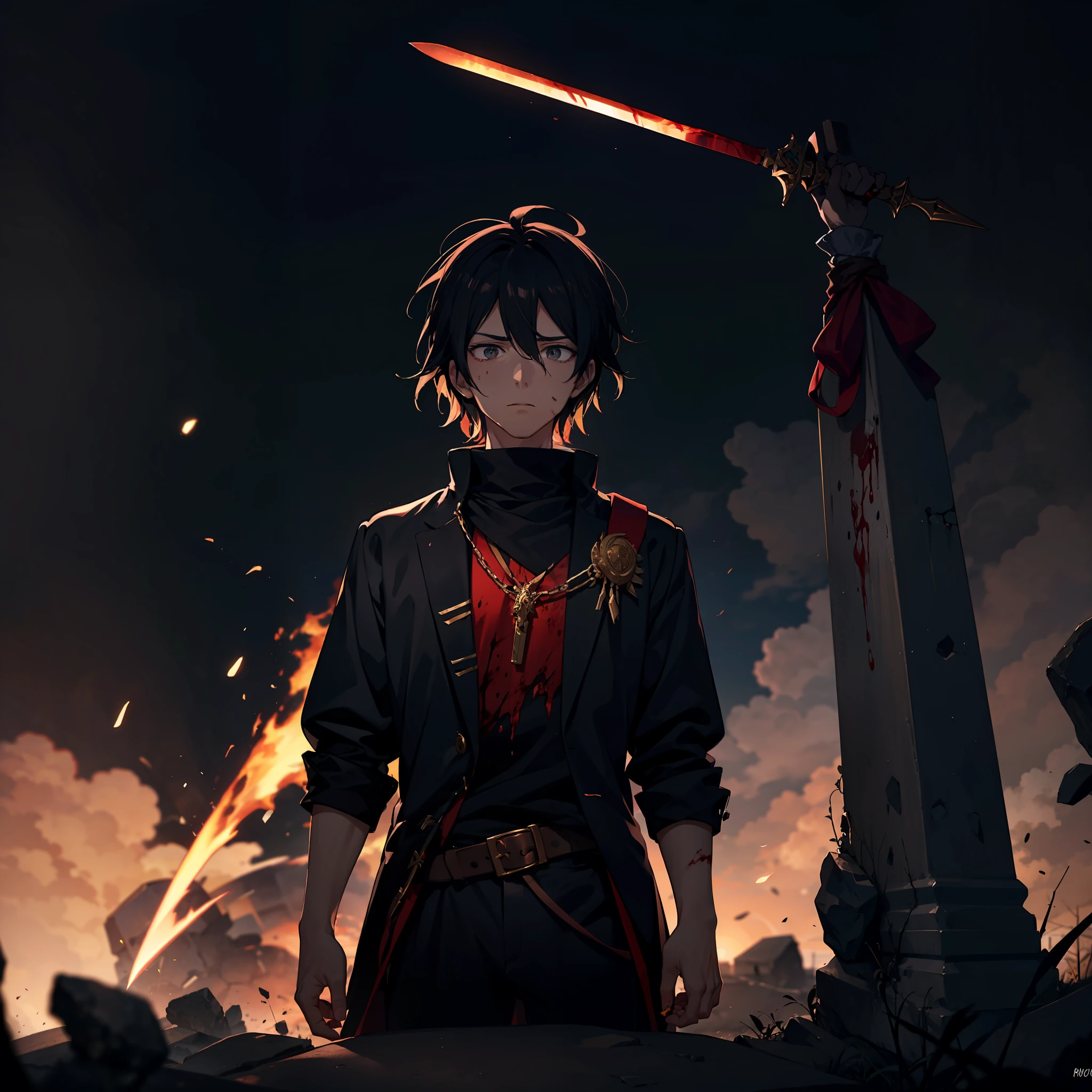 "-See, I didn't say." Bragging to everyone who just rolled their eyes in disgust and disapproval.
He stood up and looked to the side. At this moment his gaze died, the expression went from a boast to a genuine terror and he was only able to say... "-But what the......" and fart in a micro second a sword flew up to his head hitting and throwing his body brutally to the stone that was next to us.
Blood flew up to the face of Venus who was closest to him.
And there... The dawn sun narcou and the first thing that illuminated, was the body of Neturn that because of the force the sword infincated in the stone, leaving the body of Neturn there... swaying from the impact and trapped by the head.
The Color of his gaze went away and went totally black... He was dead. --auto