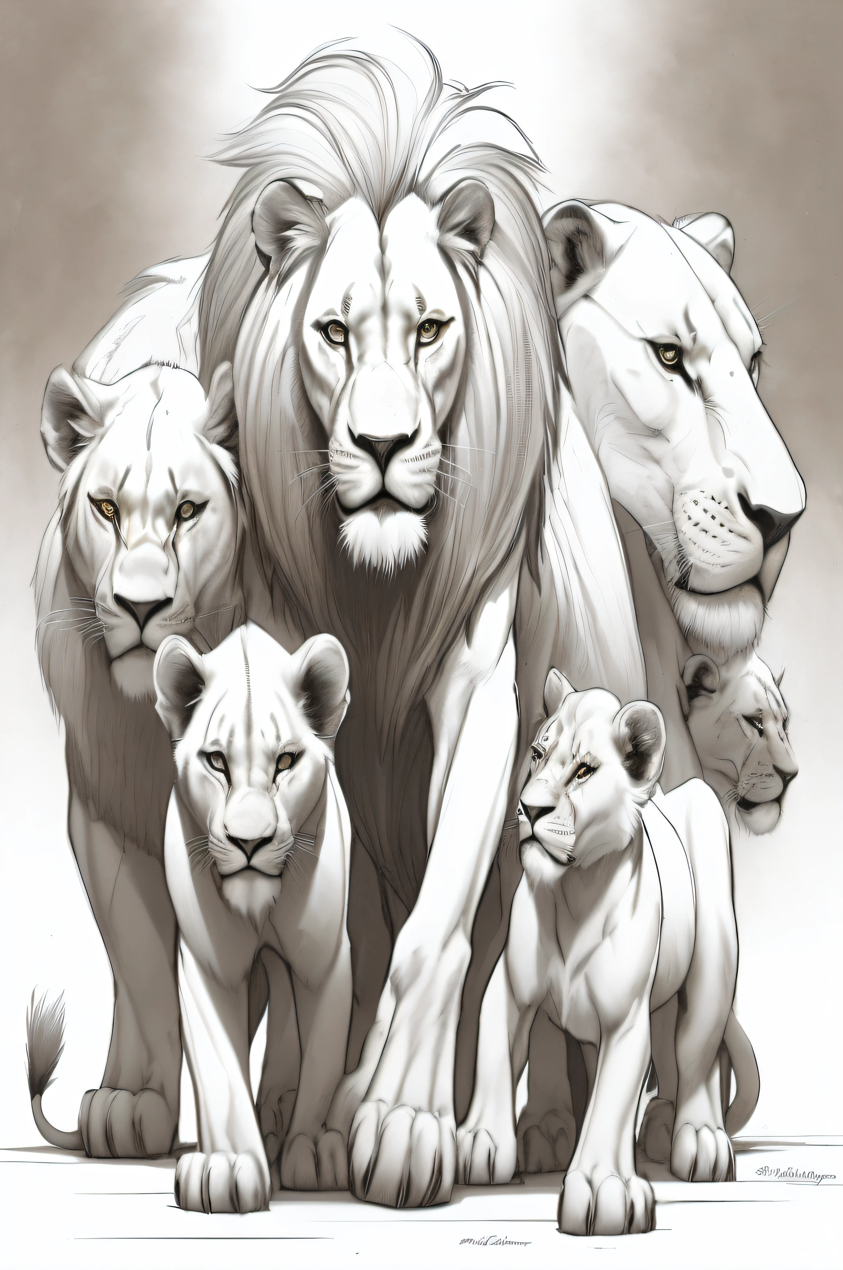 araffes of a lion family with a lion cub, lions, by Randy Gallegos, by Roberto Parada, family portrait, by Howard Lyon, by Galen Dara, by Richard Mayhew, by Brian Thomas, by Chris Rahn, lion, by Eddie Mendoza, by derek zabrocki, by Ric Nagualero, mane, by Greg Rutkowski