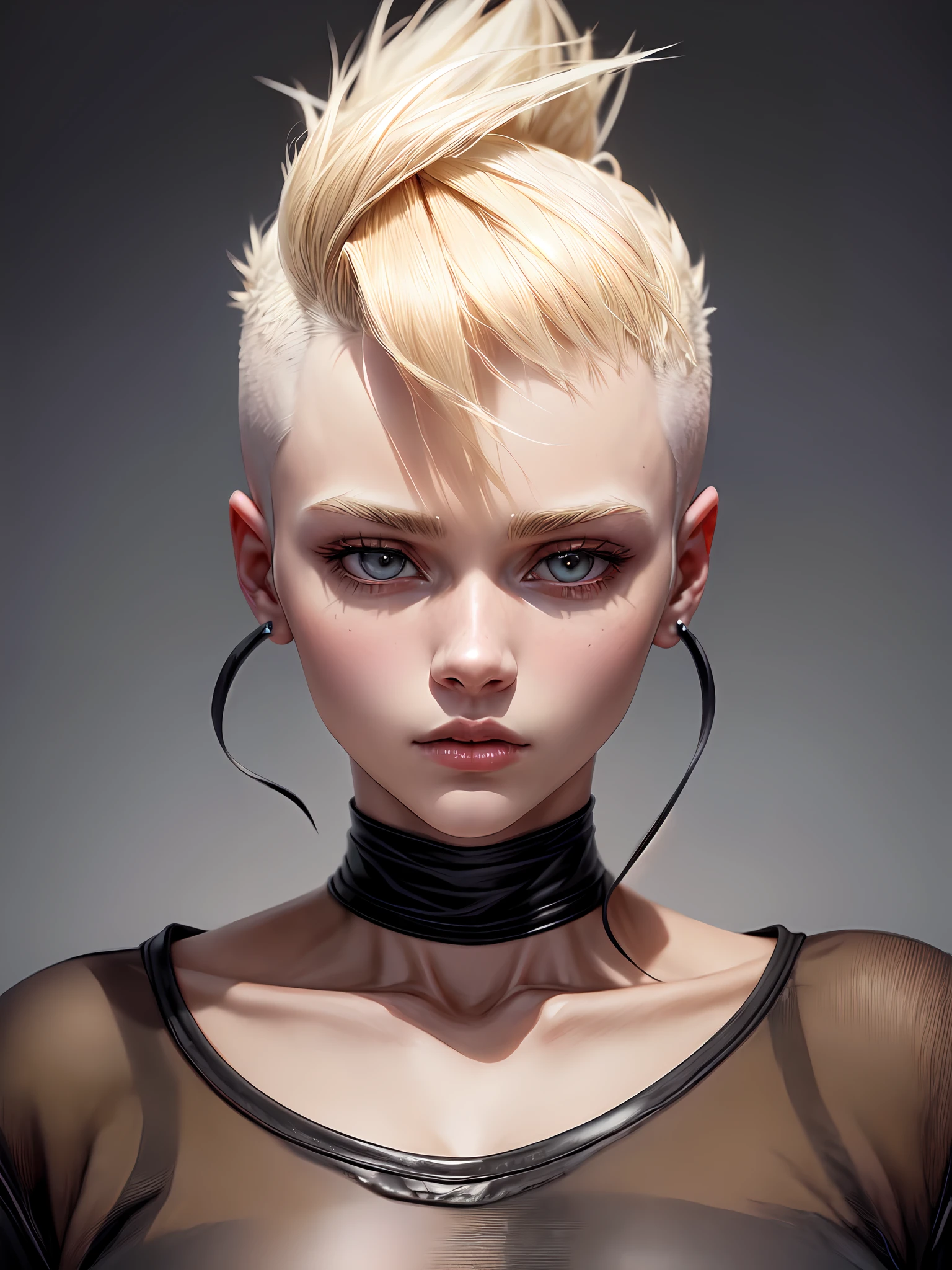 a 20 yo woman, blonde, (hi-top fade:1.3), dark theme, soothing tones, muted colors, high contrast, (natural skin texture, hyperrealism, soft light, sharp)