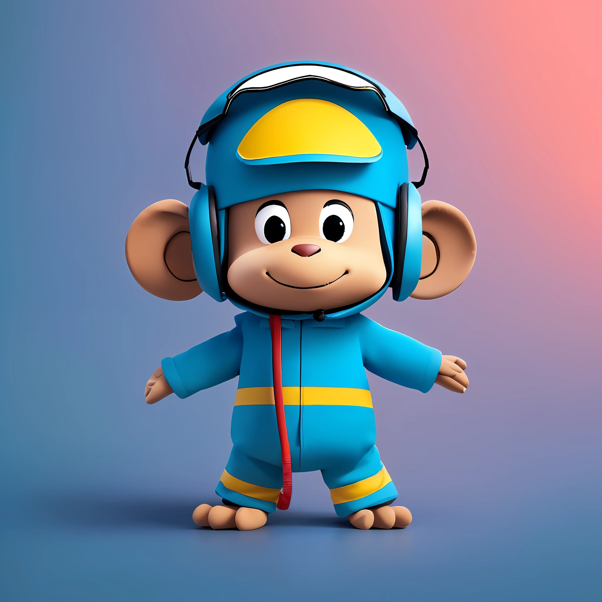 a close up of a cartoon monkey wearing a blue suit and headphones, cheburashka, cute 3 d render, cute cartoon character, animation character, marmoset render, toonix character, 3d character, 3 d character, official illustration, promotional render, 3d model of a japanese mascot, toy commercial photo, 3 d character render