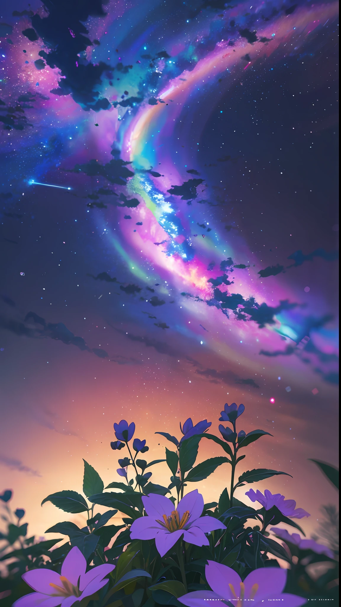 High quality, high detail, brilliant starry sky, flowers of various colors emit dazzling light CG Art 8K --auto --s2