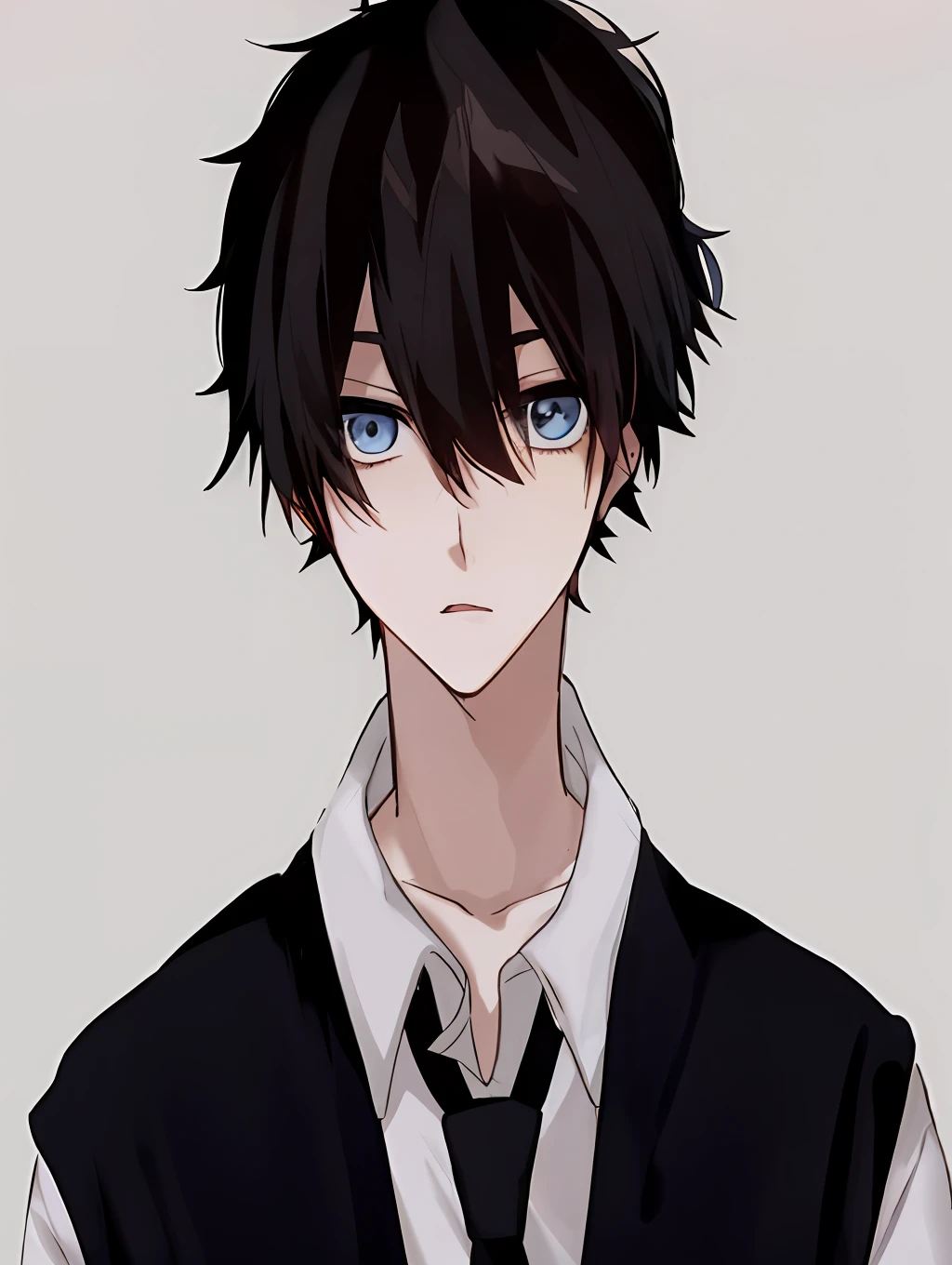 Anime boy with black hair and white shirt and tie, tall anime man with blue eyes, anime boy, young anime person, anime handsome guy, male anime character, male anime style, inspired by Tohisa Okumura, boy with short yellow hair, as an anime character, anime character, semi-realistic anime, inspired by Masanobu Okumura