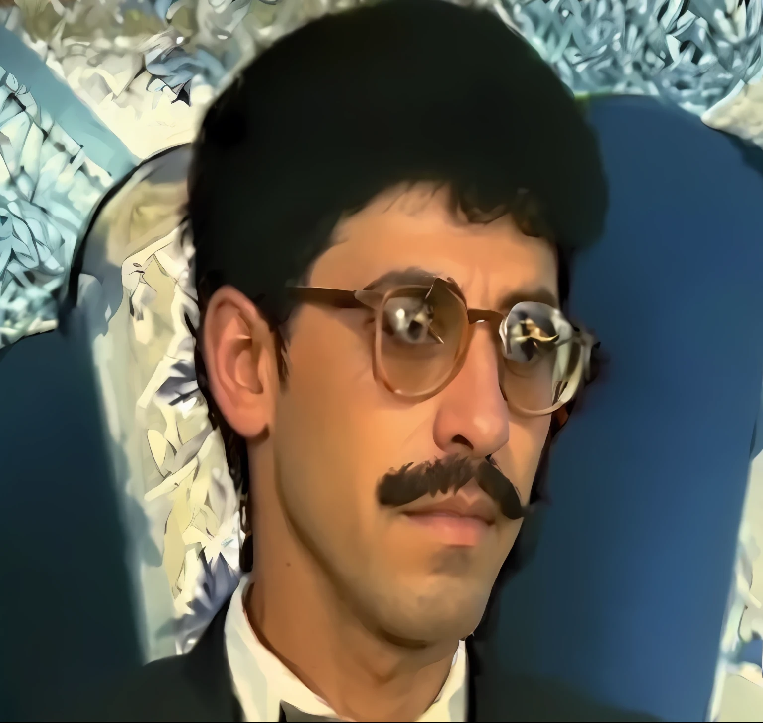 there is a man with glasses and a mustache sitting in a chair, shabab alizadeh, portrait shot, with glasses and goatee, taken in the early 1990s, from 1986, photo taken in 1989, hicham habchi, farid ghanbari, in 1 9 9 5, jewish young man with glasses