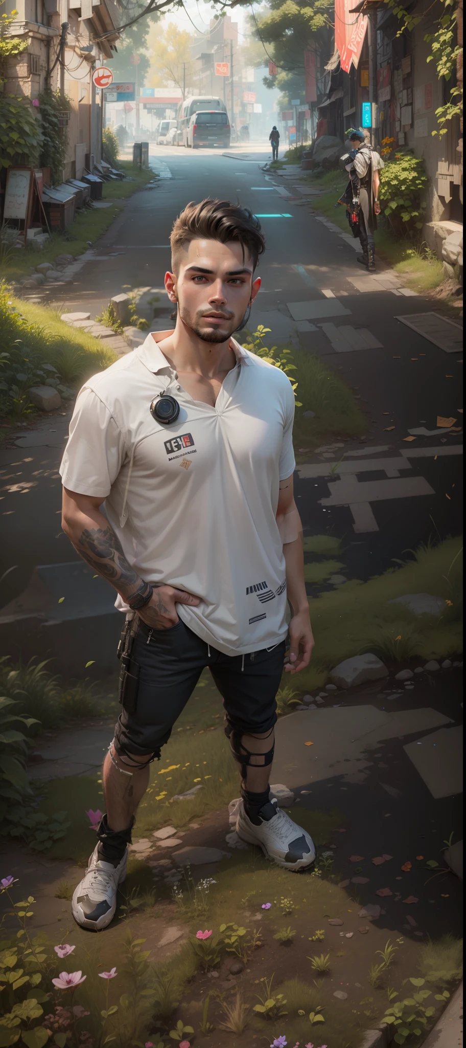 Change background cyberpunk handsome boy, ultra realistic, 8k, fully realistic
