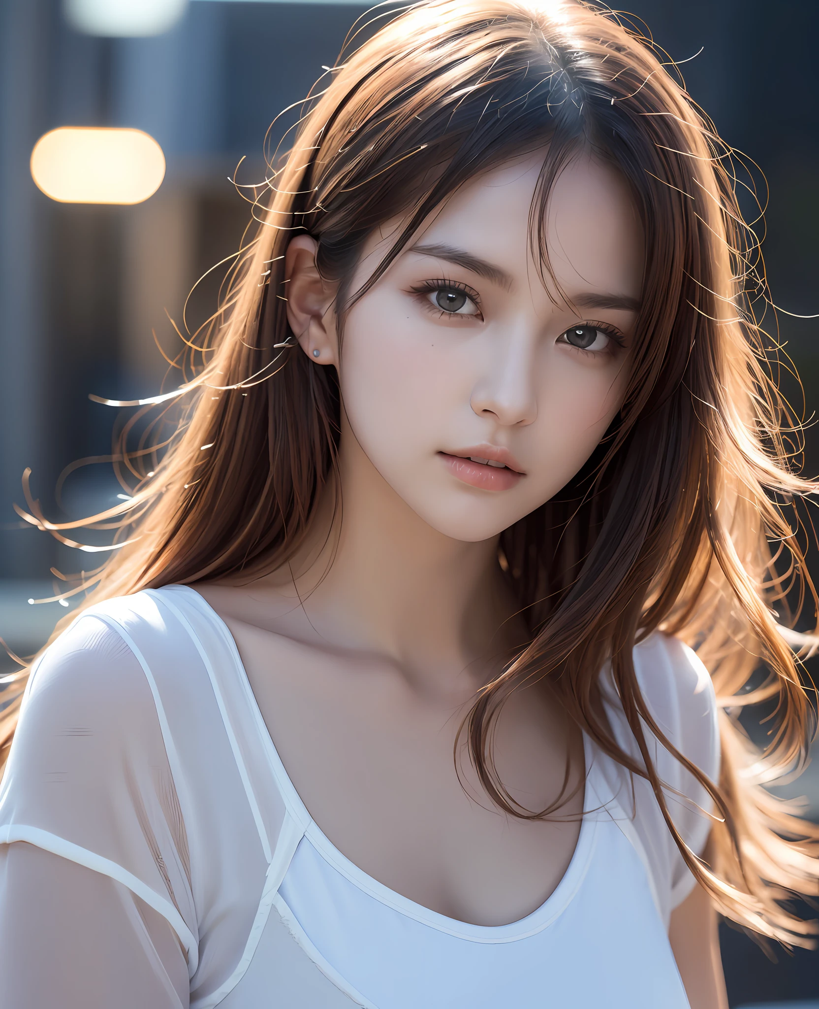 (Best quality, High resolution, Masterpiece :1.3), Dressed, (Photoreal: 1.4), (Hyperrealistic: 1.4), (Realistic: 1.3), (Smooth Lighting: 1.05), (Improved cinematic lighting quality: 0.9), 32K, 1 girl, 20 year old girl, Realistic lighting, backlight, face lights, ray tracking, (bright light: 1.2), (quality improvement: 1.4), (quality improvement: 1.4), (quality realistic texture skin: 1.4), fine detailed eyes, detailed face, fine quality eyes, (tired, sleepy and satisfied: 0.0), dark blue tennis wear: 1.3, (enhance the atmosphere of body line: 1.1), (enhance the beauty of skin texture: 1.1), Korean Idol, Nogizaka Idol, Gravure Idol, Actress, Fashion Model Posing