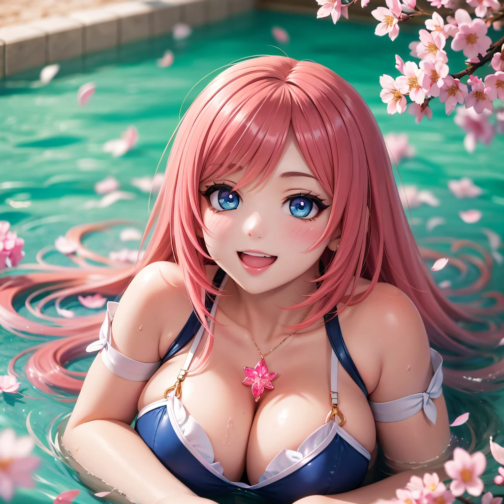 (view from ultra low angle 1.9), (ultra happy face 1.9),(ultra smooth and and perfect body), (ultra joy face 1.9)(light-blue-eyed pink-haired with orange hair strokes Ahri 1.9) joyfull pose (wearing a gradient transparency silk beach dress with pink diamonds decoration 1.9) very warm and bright day, (lying in a pool of sakura petals 1.2), skin indentation, warm vibrant pastel colors, cinematic,lut, insane details, intricate details, hyperdetailed, closeup, intricate body, (intricate cloths details 1.5), 8k, volumetric light, depth of field, Luminous Studio graphics engine, perfect anatomy, (completely clean body 1.9) artwork by LightBox라이트박스