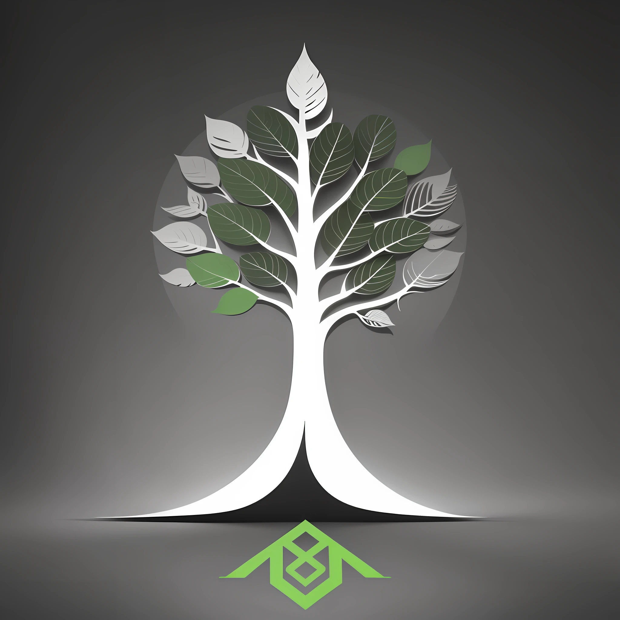 make a modern tree logo, in green and white and black and white, detailed, whitte background on the back, beautiful, modern, 8K, popular style, quality --auto --s2