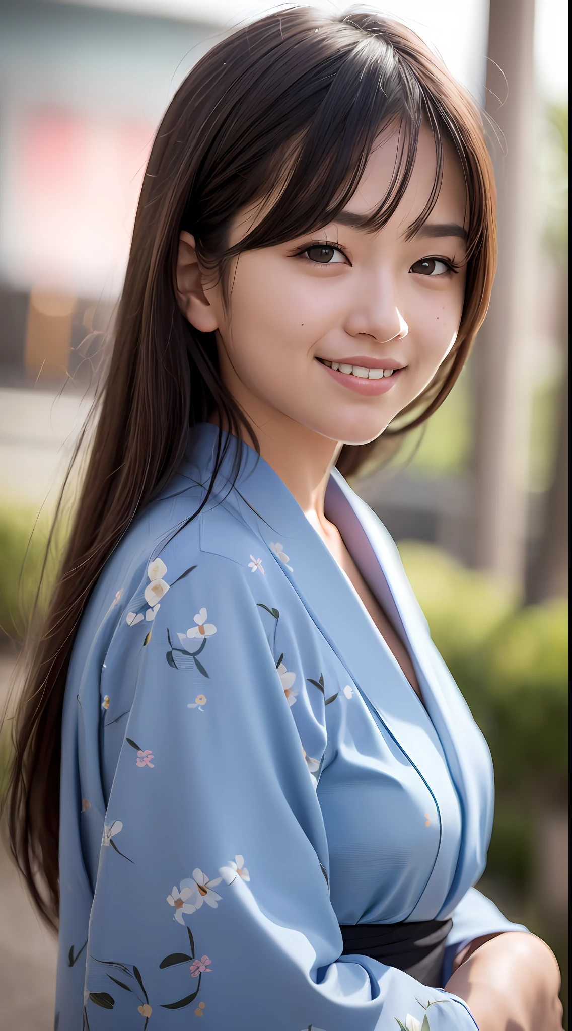 (8k, RAW photos, best quality, high resolution: 1.1), (ultra-realistic: 1.4), (realistic, photorealistic: 1.3), soft light, girl, 16 years old, Japan person, realistic face, realistic body, realistic skin, , absurdity, masterpiece, (cute: 1.8), cuties, solo, (yukata: 1.2), detailed black eyes, innocent eyes, cheeks, (long hair: 1.2), Cinema Light, Film Grain, ((Big: 1.1)), Cherry Colored Lips, Close-up, Look Viewer, Upper Body, Open Lips, Upper Teeth, (Smiling Eyes: 0.6), ((grinning: 1.2)), Depth of Field, Blurred Background, Eye Focus, Bokeh, Japan Summer Festival, Shrine, 85mm Lens, f/1.4, Professional Lighting, Young, Portrait, Photon Mapping, Radiosity, Physically Based Rendering