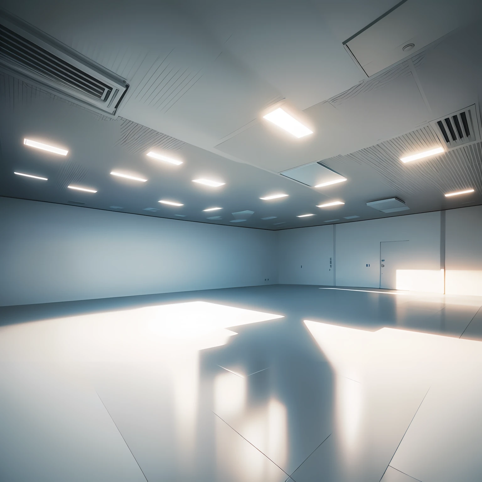 Surrounded by metal walls, reflective walls, textured walls, cyberpunk squares, in the middle of the room, --auto