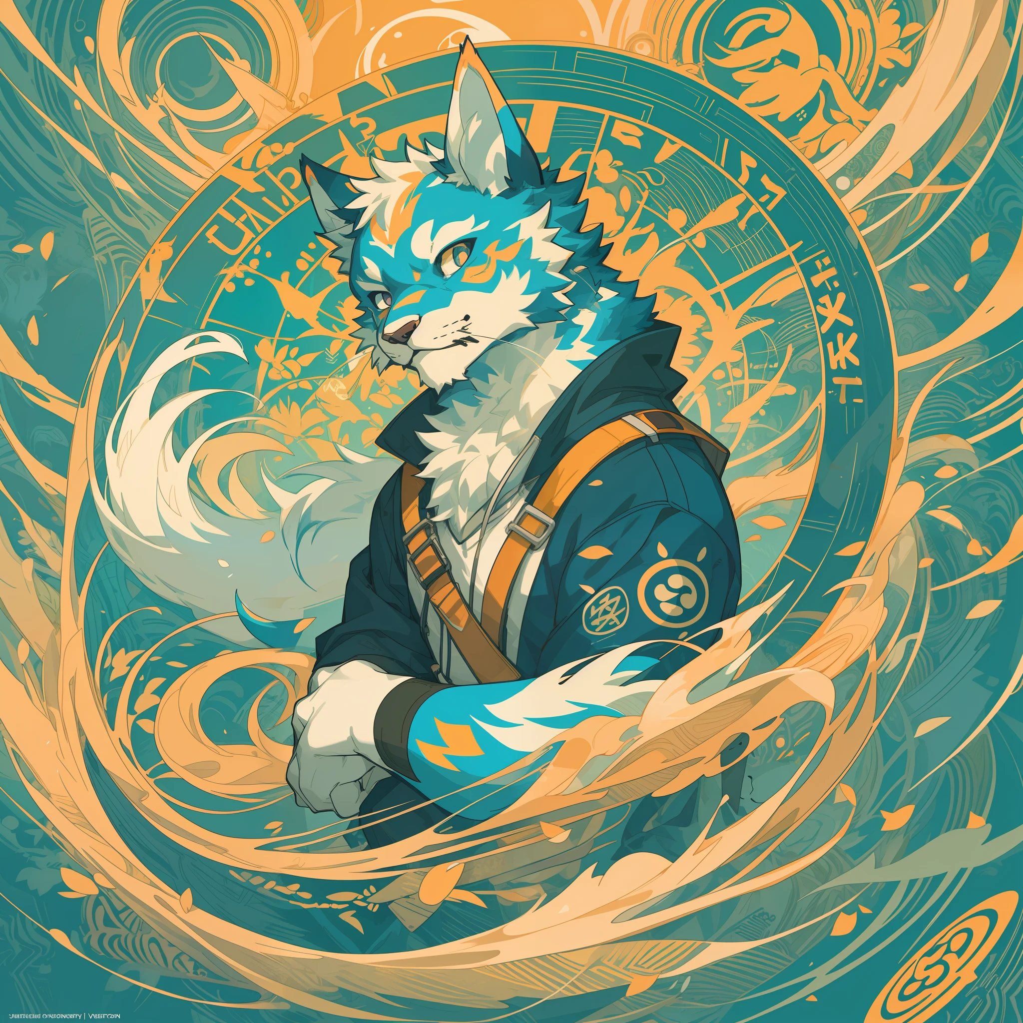 top quality, best quality, poster, rzminjourney, vector-art, High-quality illustrations by Victo Ngai, masterpiece(kemono, furry anthro)logo mark, round,