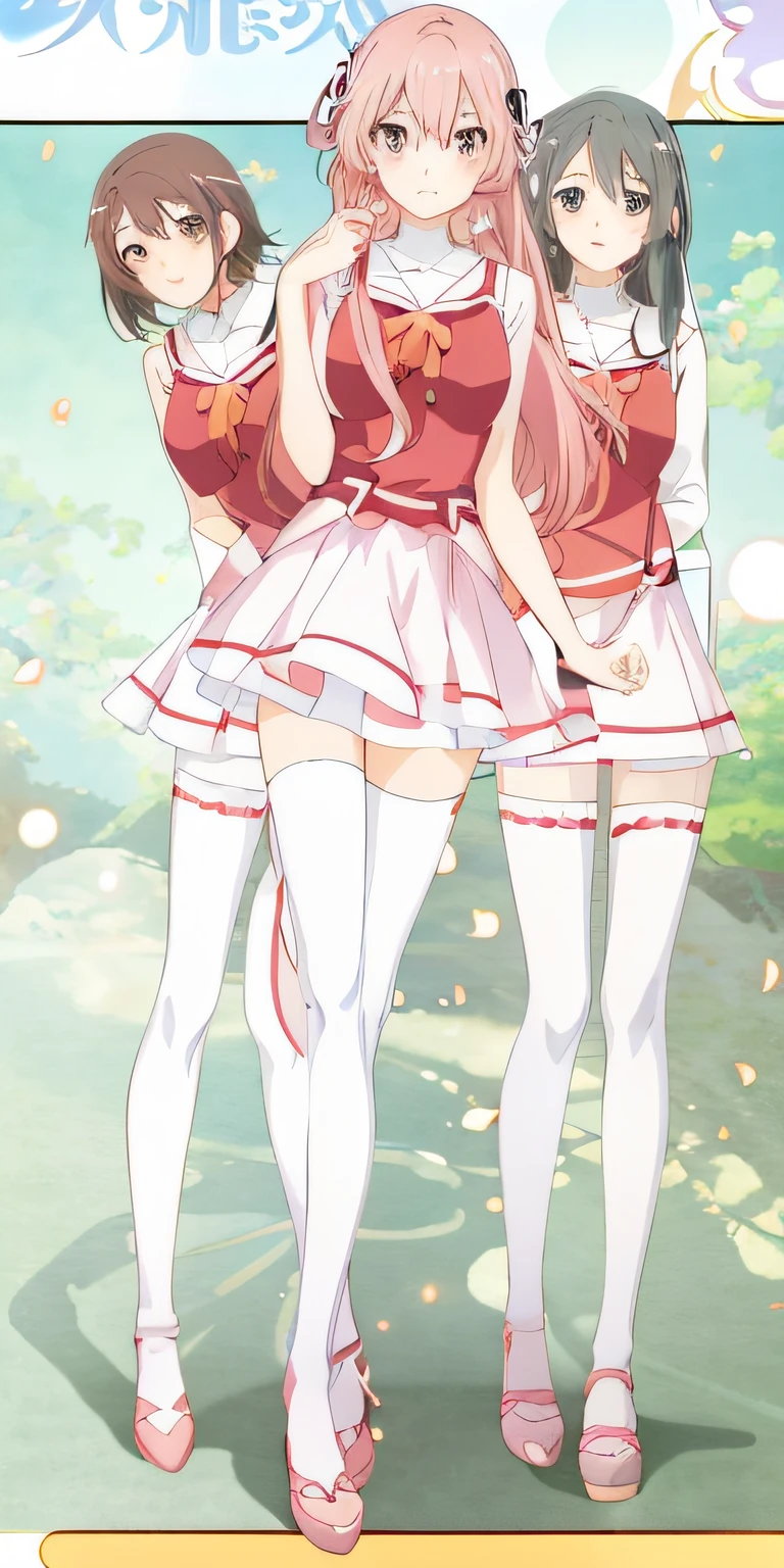 anime girl in red and white dress standing next to another girl, sakimi chan, smooth anime cg art, my dress up darling anime, yandere. tall, anime girls, two beautiful anime girls, ecchi anime style, official artwork, shuushuu anime image, official anime artwork, soft anime illustration, official art, anime full body illustration, promo art