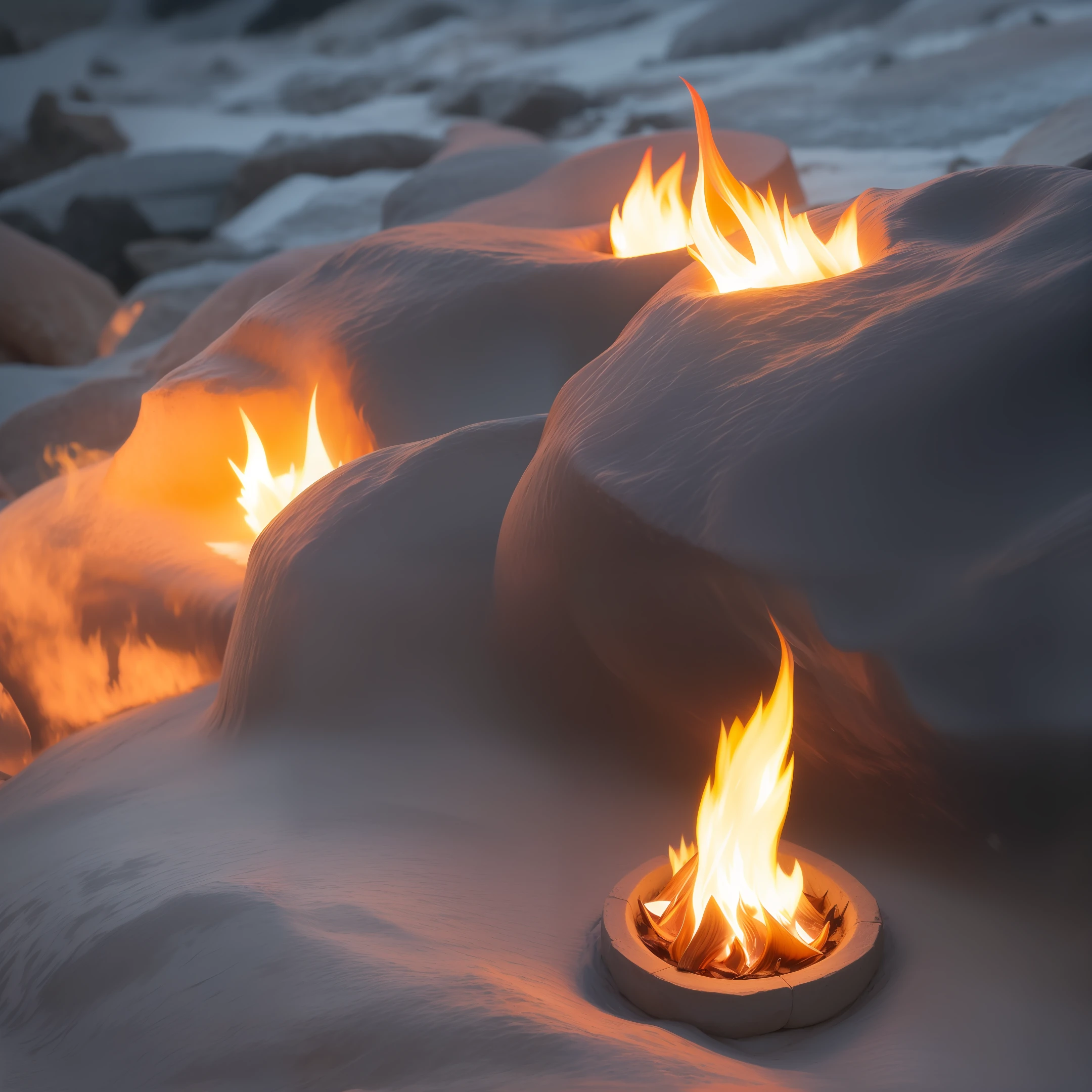 The background is clear water, flame lingji, scarf