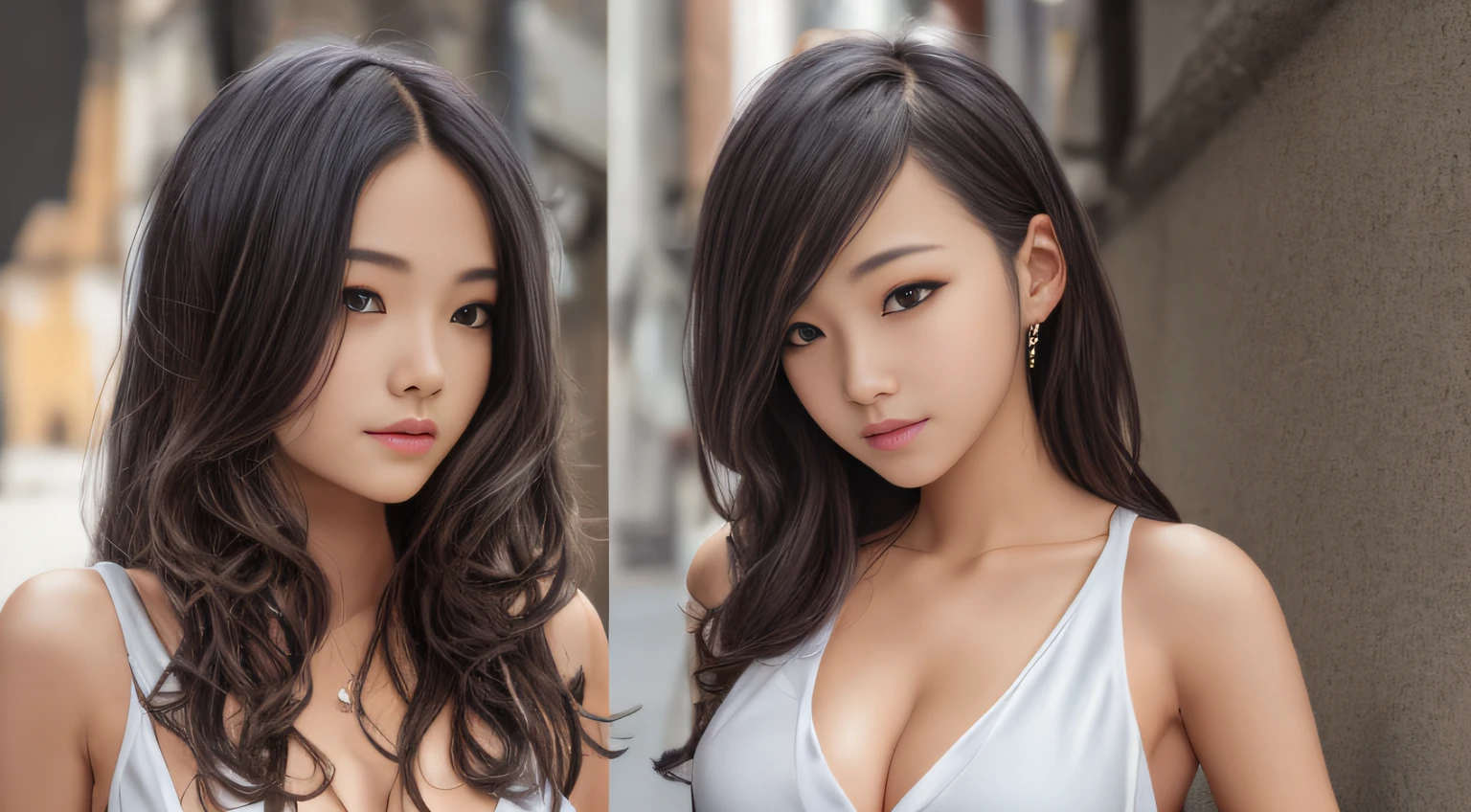 Random Pose, mix4, (8K, RAW photo, Best Quality, Masterpiece: 1.45), (Realistic, Photorealistic: 1.37), 18 year old girl, Japan, single girl, cute, cityscape, night, rain, wet, professional lighting, photon mapping, radiosity, physically based rendering, gradient black hair, gray hair, , handsome, girl, Deep V neckline lip dress, best quality photo, high resolution, 1080p, (clear face), (detailed face description), (detailed hand description), (masterpiece), (exquisite CG), extreme light and shadow, disheveled hair, masterwork, rich details, (fine facial features), (highest quality photo), (masterpiece), (detailed eyes), looking in front of the eyes, fine collarbone, (((moderate breasts)), --auto
