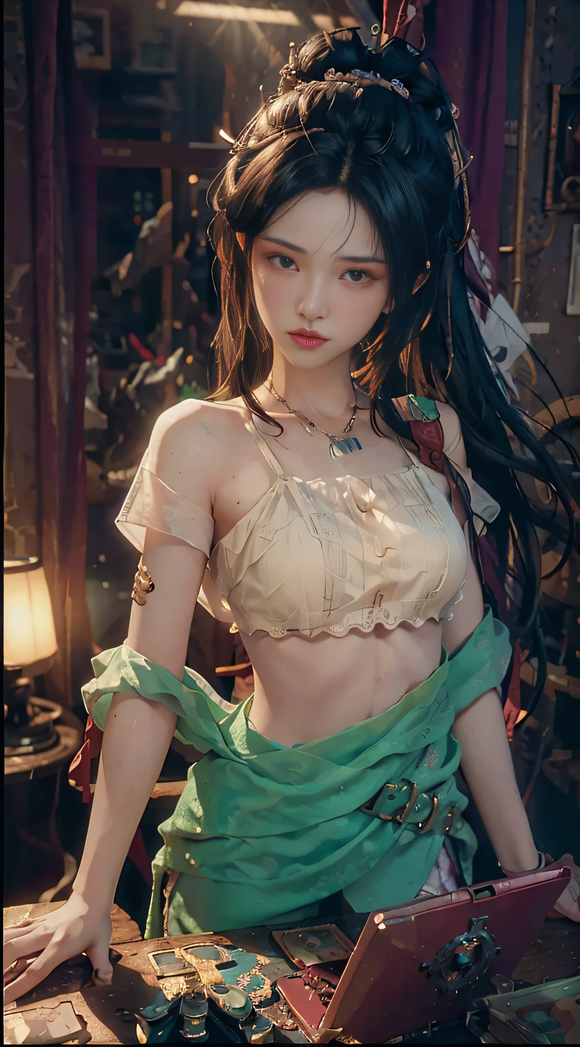 ((Best quality)), ((masterpiece)), (detailed:1.4), 3D, an image of a beautiful cyberpunk female,HDR (High Dynamic Range),Ray Tracing,NVIDIA RTX,Super-Resolution,Unreal 5,Subsurface scattering,PBR Texturing,Post-processing,Anisotropic Filtering,Depth-of-field,Maximum clarity and sharpness,Multi-layered textures,Albedo and Specular maps,Surface shading,Accurate simulation of light-material interaction,Perfect proportions,Octane Render,Two-tone lighting,Wide aperture,Low ISO,White balance,Rule of thirds,8K RAW,