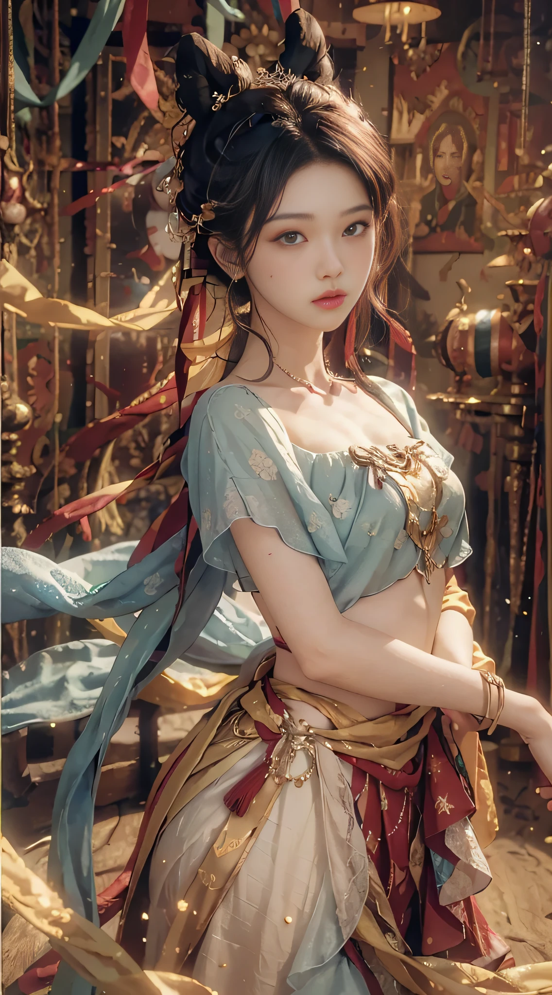 ((Best Quality, 8K, Masterpiece: 1.3)), Focus: 1.2, Perfect Body Beauty: 1.4, Buttocks: 1.2, ((Layered Haircut, Normal Chest: 1.2)), , Bandeau Dress: 1.1, Viewer-facing; 1.1, Highly detailed face and skin texture, fine eyes, double eyelids, whitened skin, long hair, (round face: 1.5)