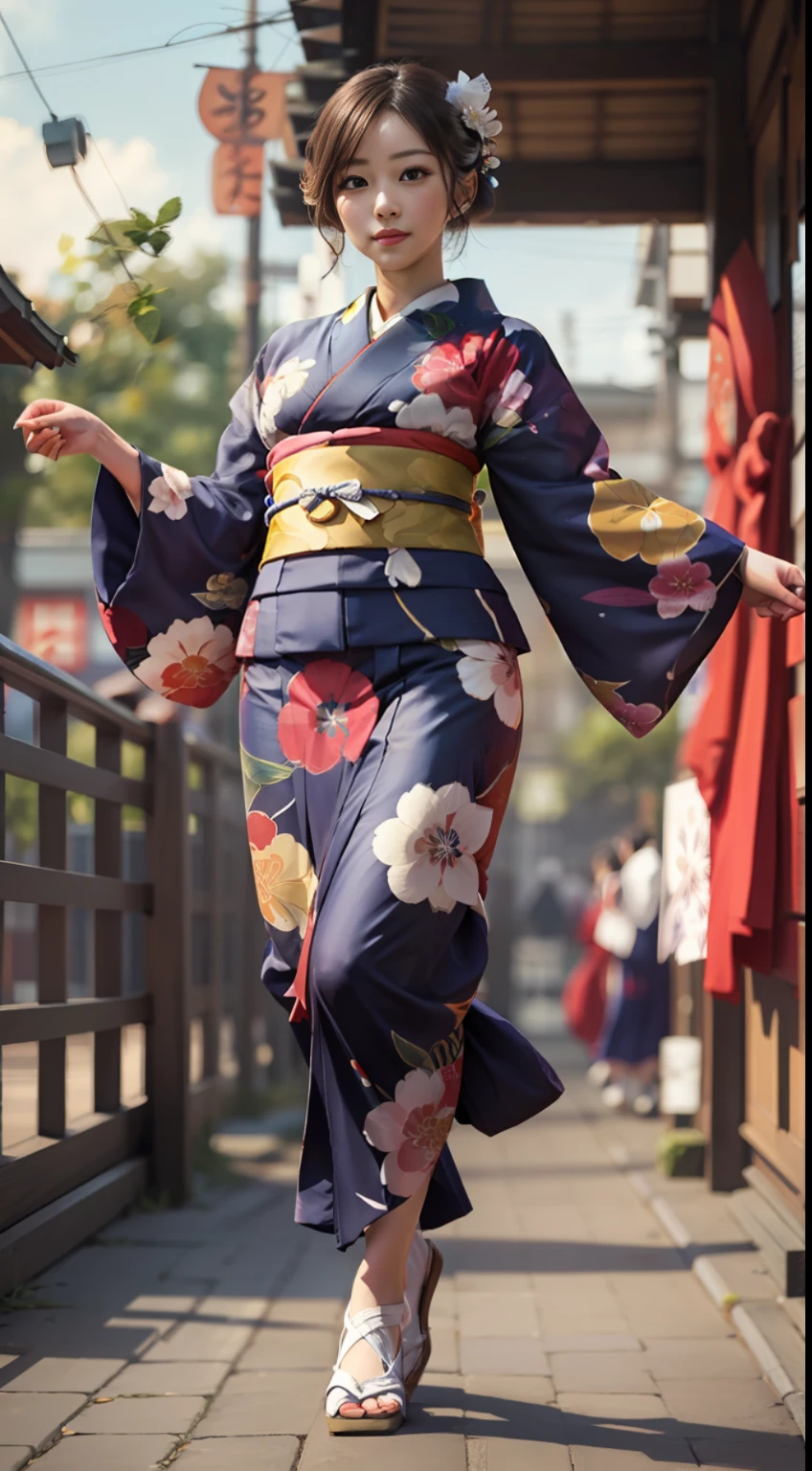 masterpiece, highly detailed, ultrarealistic, 4k, 8k, detailed background, detailed face,
(girl in kimono), (dancing), (full body),
