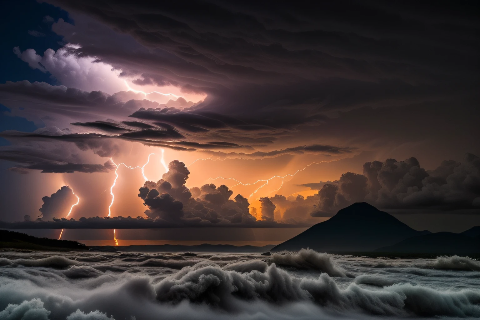arafed view of a lightning bolt over a mountain range, epic clouds and lighting, magic storm and thunder clouds, epic clouds and godlike lighting, dark storms with lightning, storm in the evening, stormy weather with lightning, dark clouds and lightning, lightning clouds, stormy sky with thunders, lighning storm, dramatic lightning, lightning behind, dramatic stormy scene
