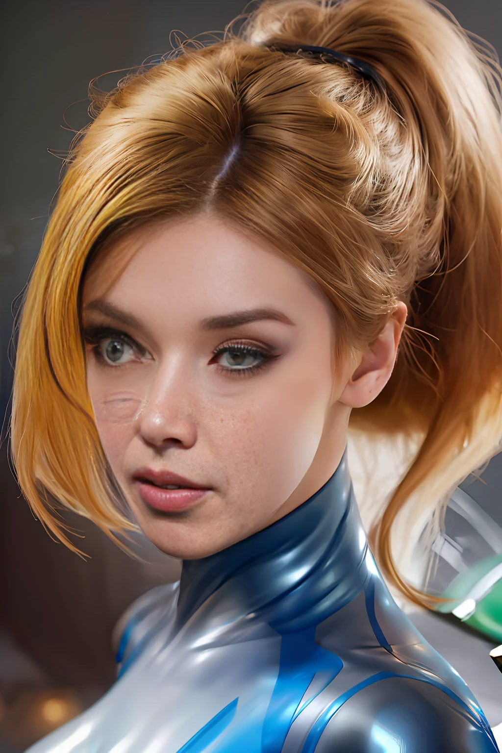 solo, super fine photo, realistic portrait Unreal Engine 5 8K UHD of beautiful girl, bob hair style, black metallic color scheme Metroid suit, best quality, masterpiece, official art, unified 8k wallpaper, super detailed, sharp focus, dynamic pose, body parts