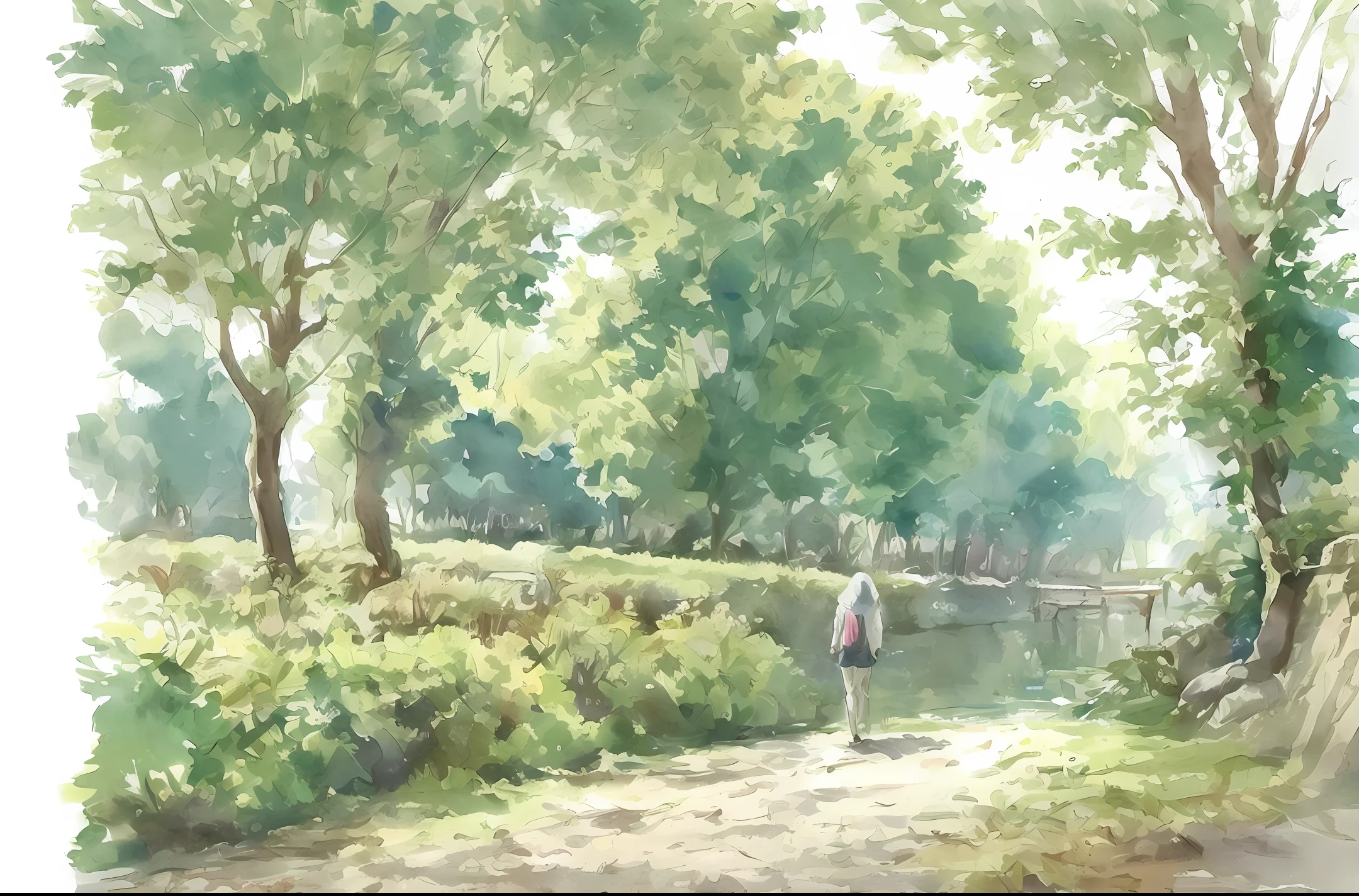 Woman Walking in Clouds Watercolor