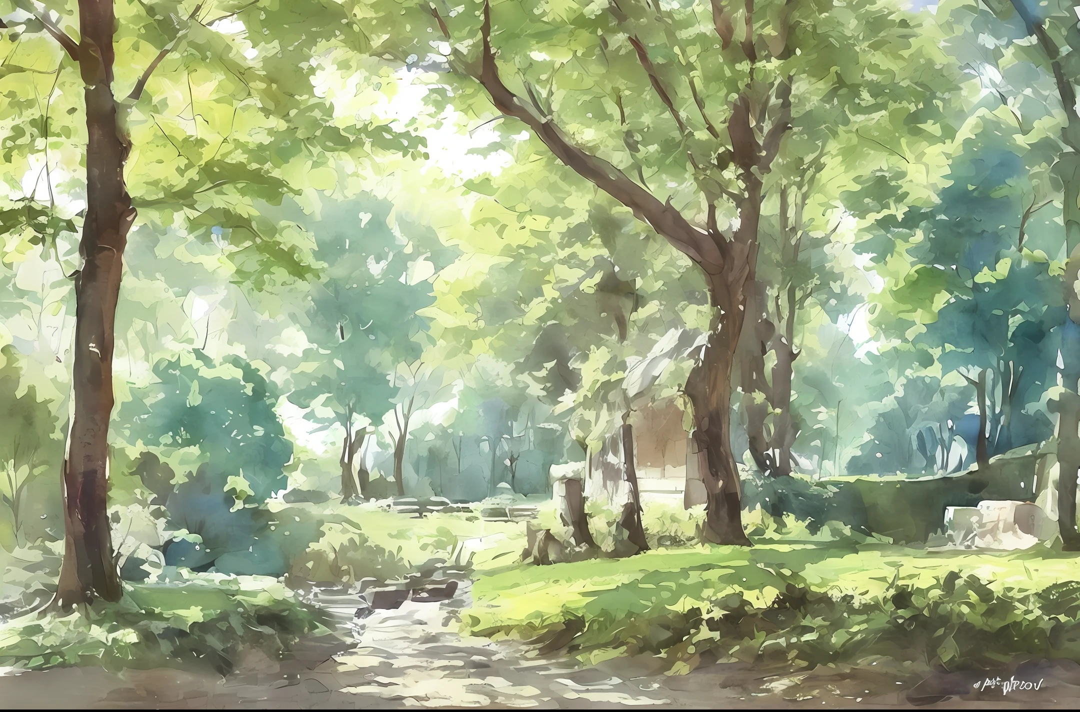 Woman Walking in Clouds Watercolor